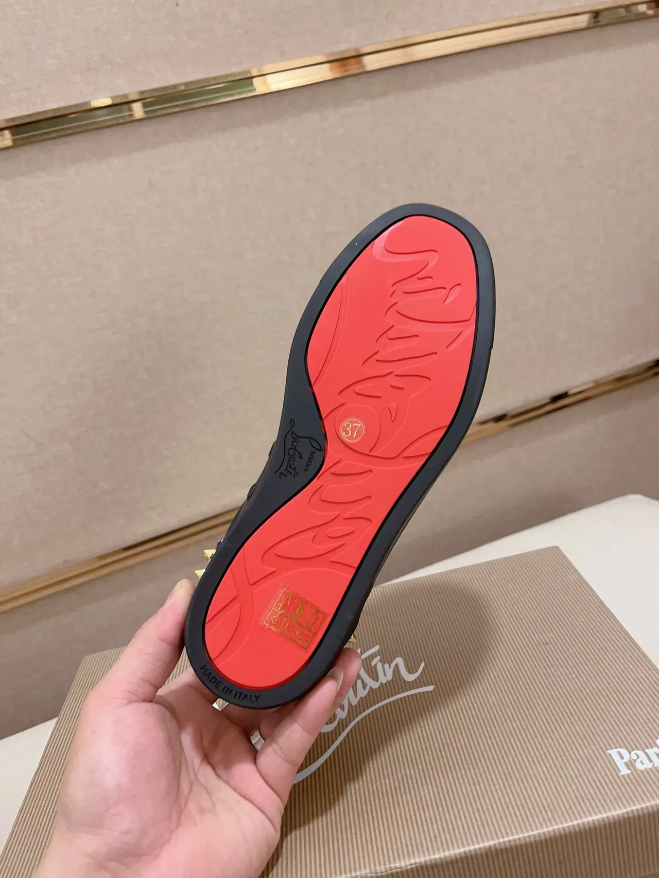 Christian Louboutin Black Gold Studded Leather Lifestyle Sneakers