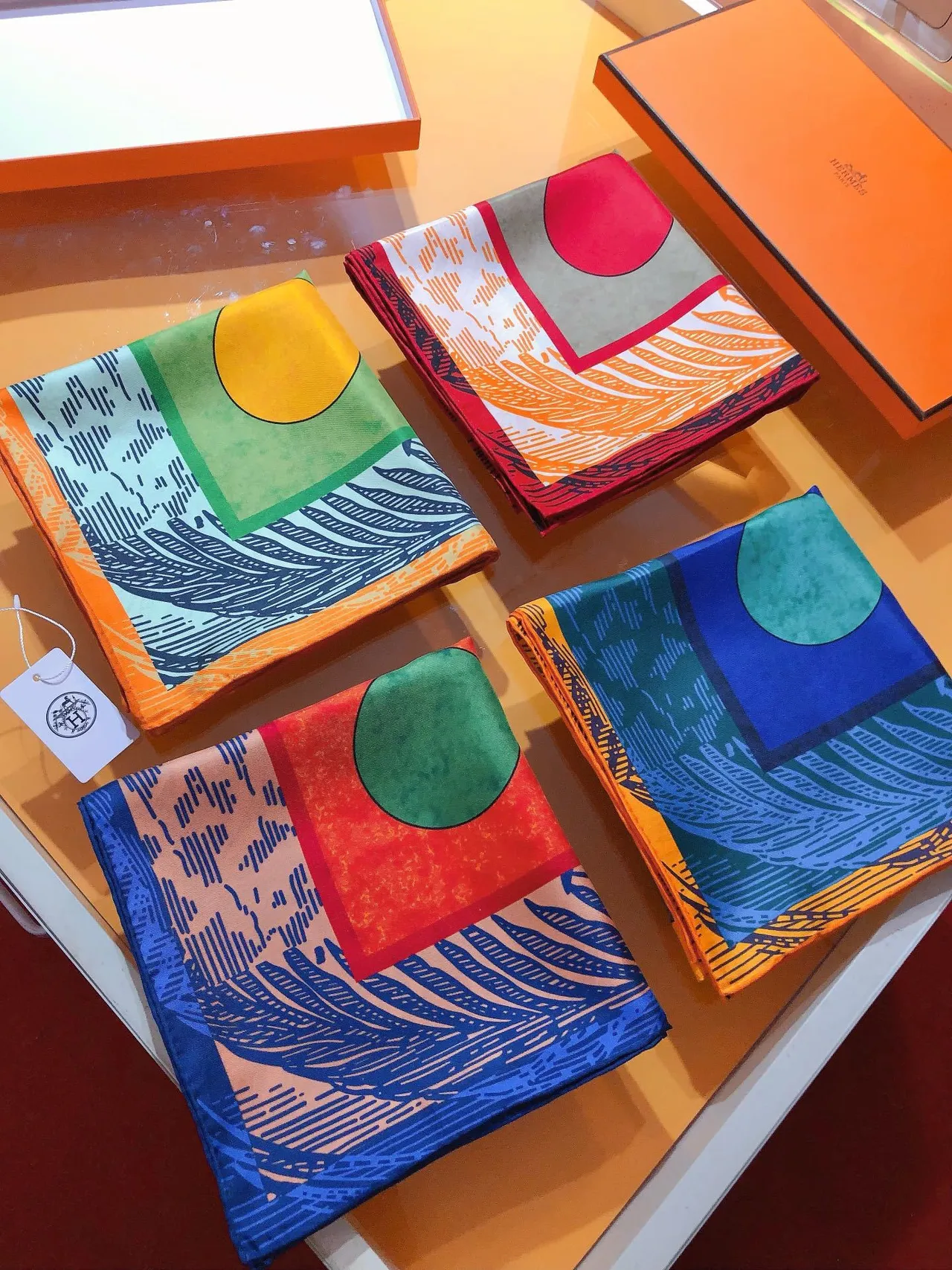 Hermès Multicolor Square Bold Graphic Print Silk Scarf