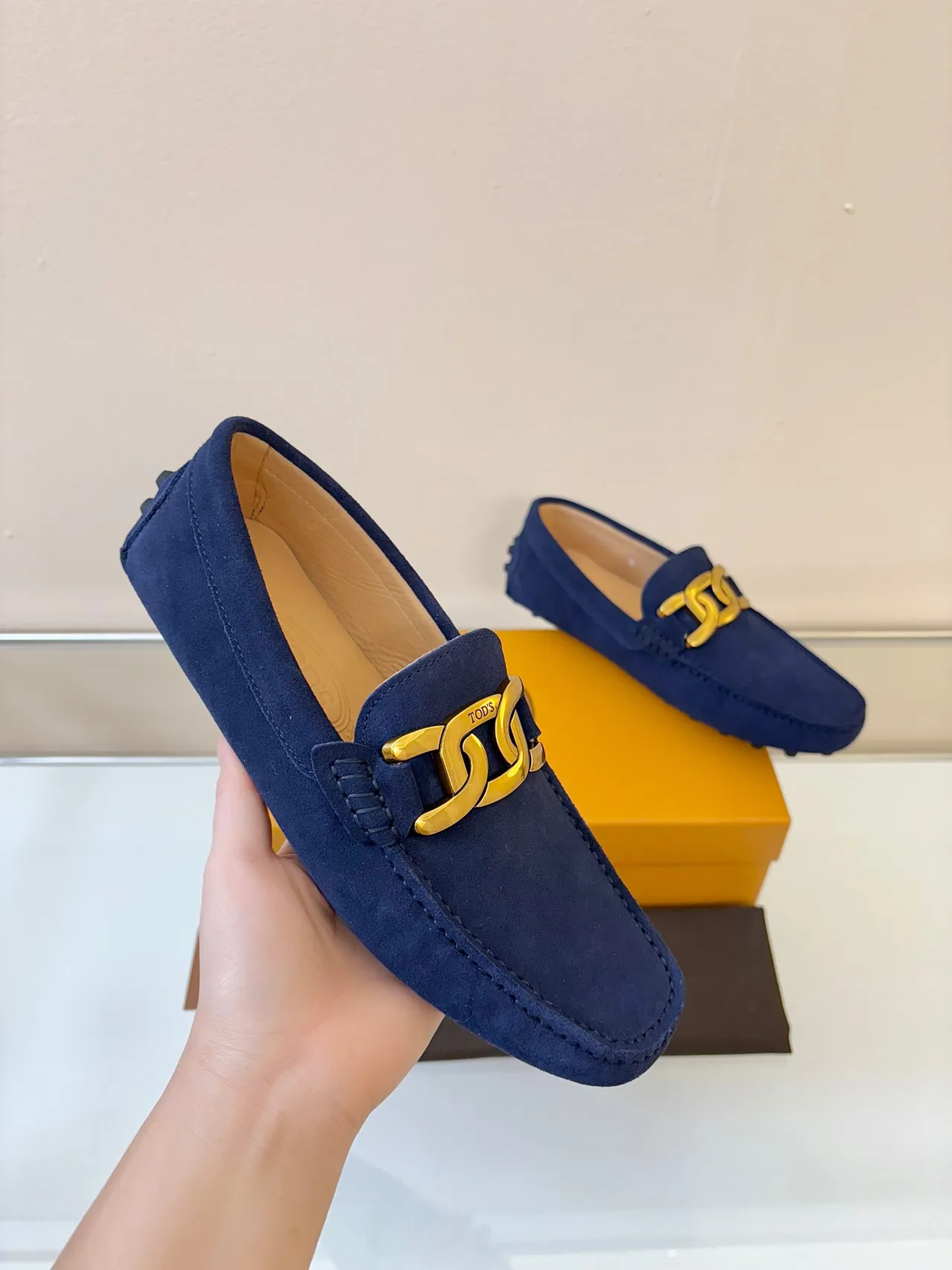 Tod's Double G Loafer Navy Suede Gold Buckle Loafers