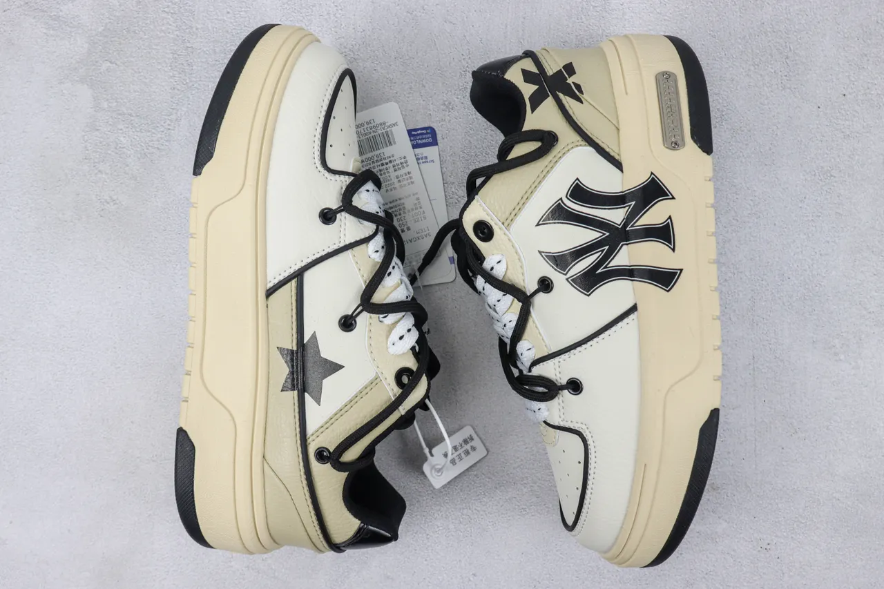 Mitchell & Ness NY Yankees Platform Sneaker Cream and Black Lifestyle Sneakers