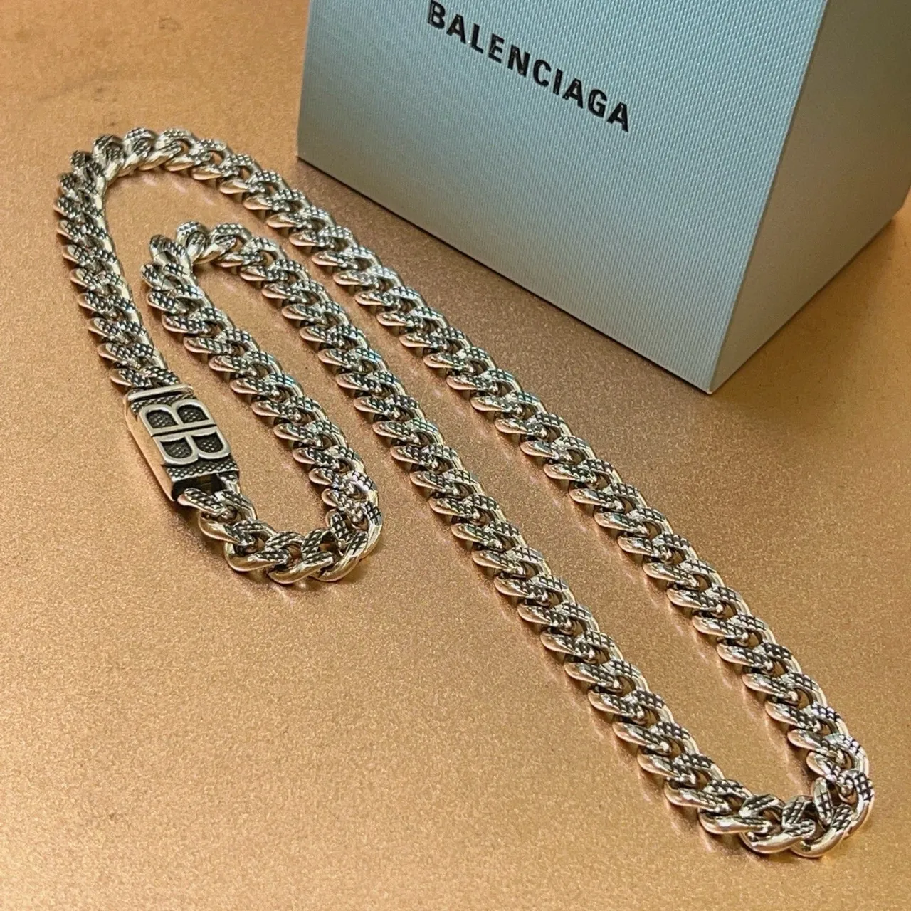 Balenciaga BB Chain Silver-Toned Textured Curb-Link Necklace