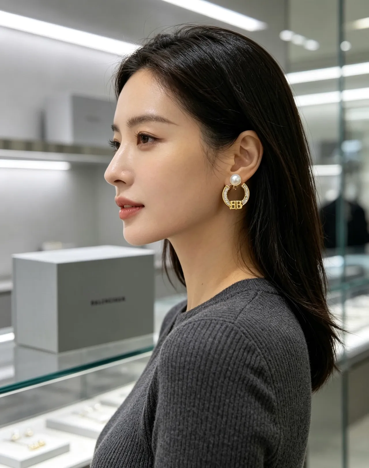 Balenciaga BB Hoop Pearl and Crystal Earrings