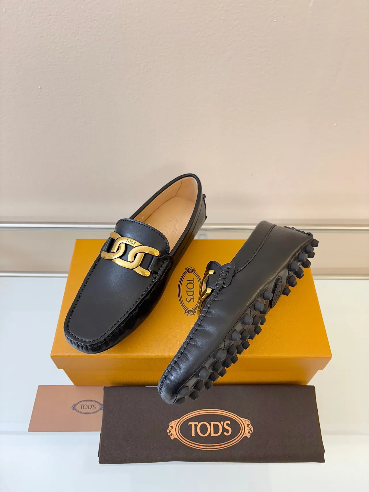 Tod's Horsebit Loafer Black Gold Leather Buckle Loafer