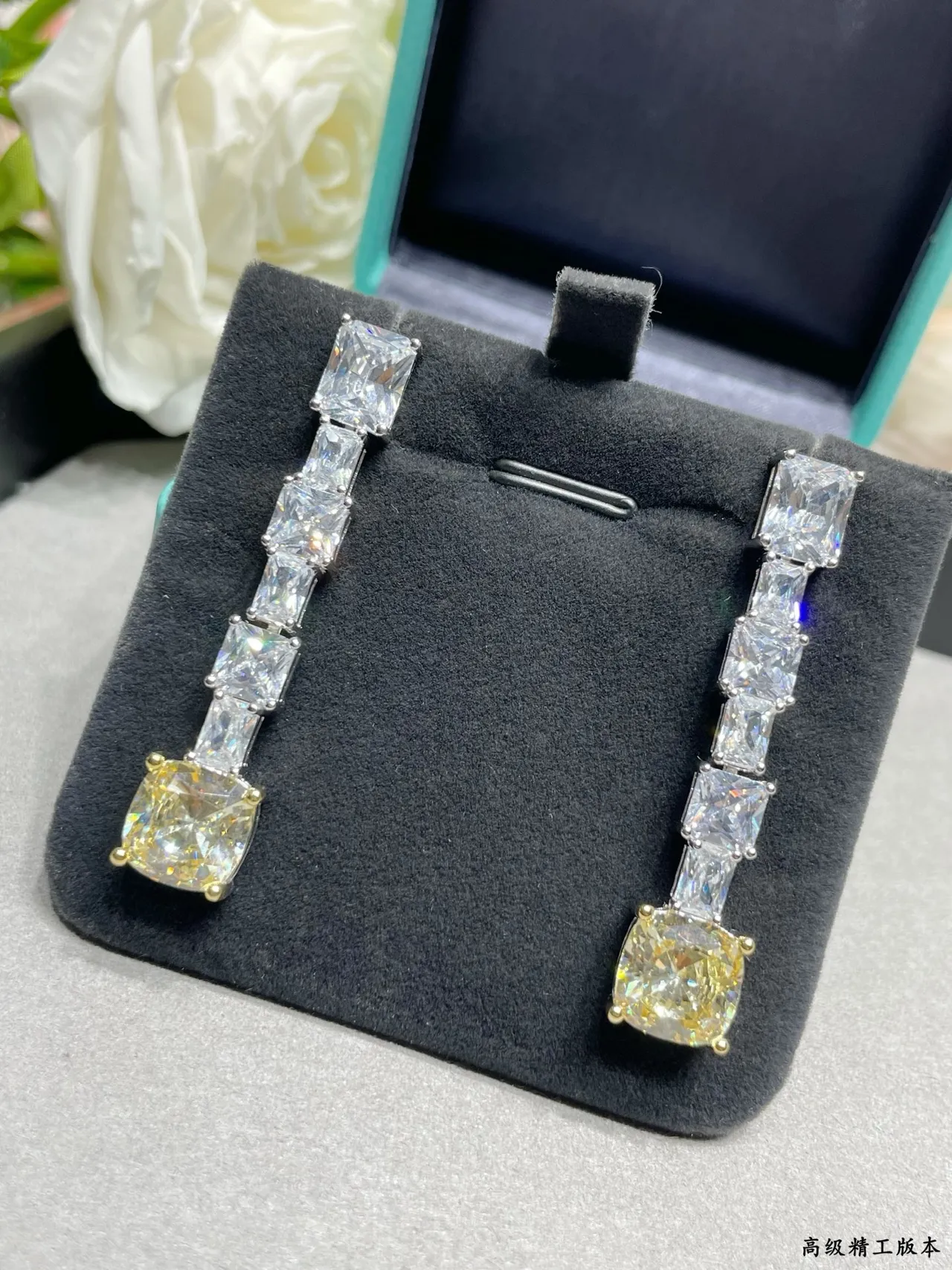 Tiffany & Co. Blue Gold Linear Cascade Cushion-Cut Terminal Stone Earrings