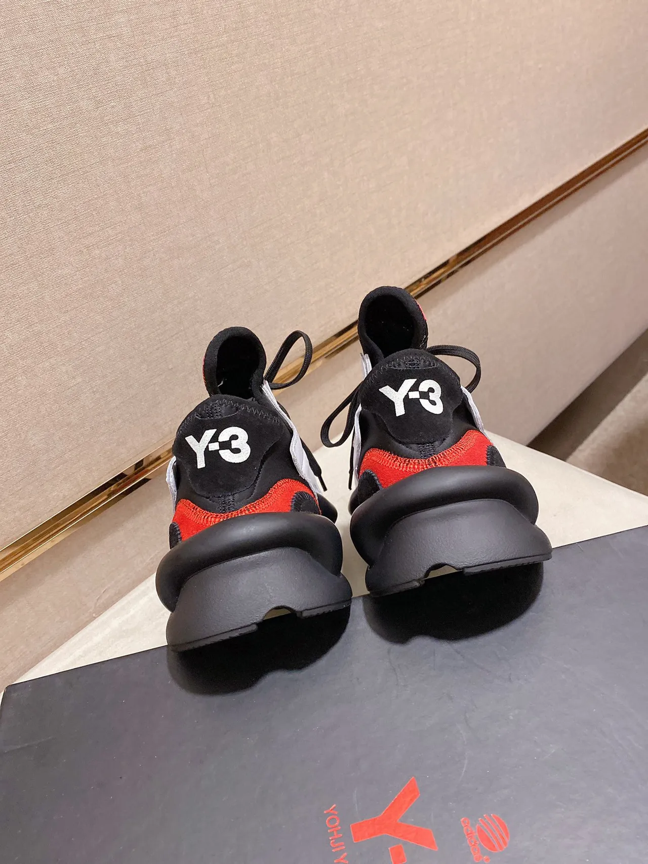 Y-3 Kaiwa White Black Red Chunky Sneakers