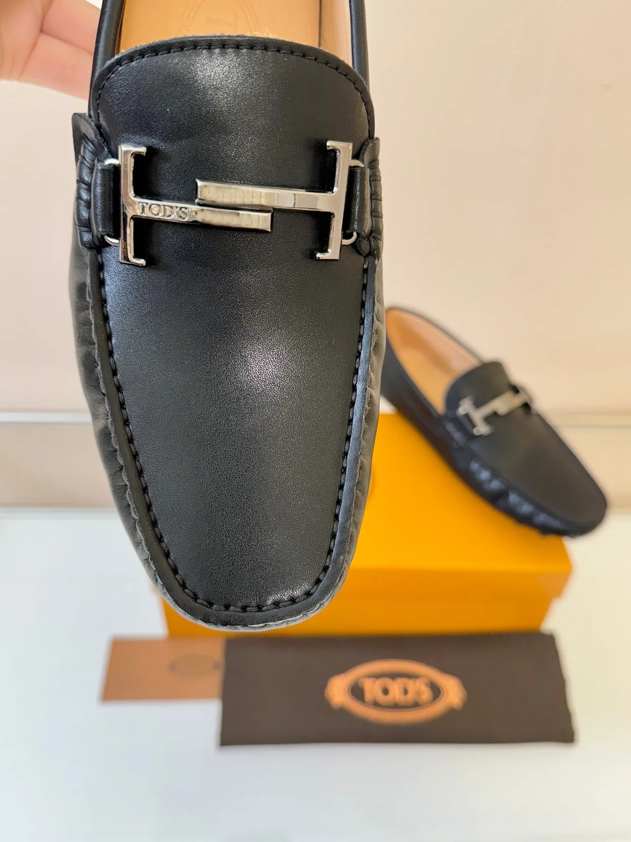 Tod's Gommino Loafer Black Leather H-Buckle Pebble Sole Loafers