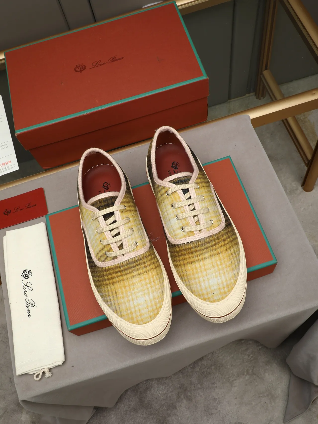 Loro Piana Plaid Wool Low-Top Sneaker