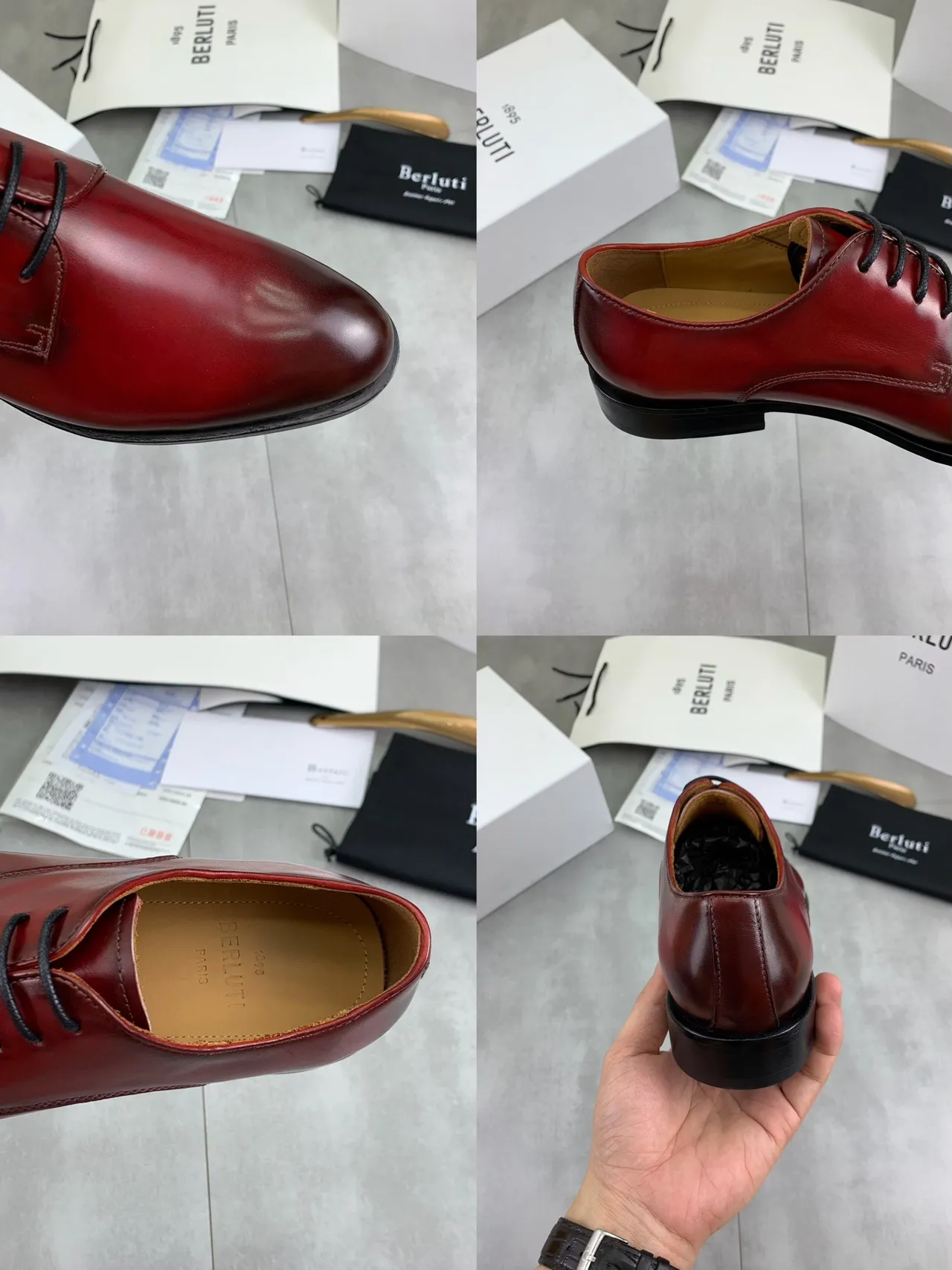 BERLUTI Burgundy Black Polished Leather Cap Toe Oxford Shoes
