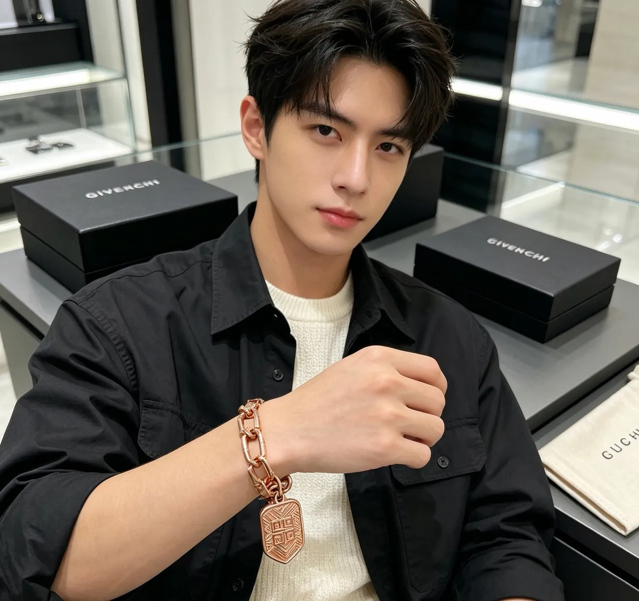 Givenchy Chunky Link Rose-Gold Geometric Pendant Bracelet
