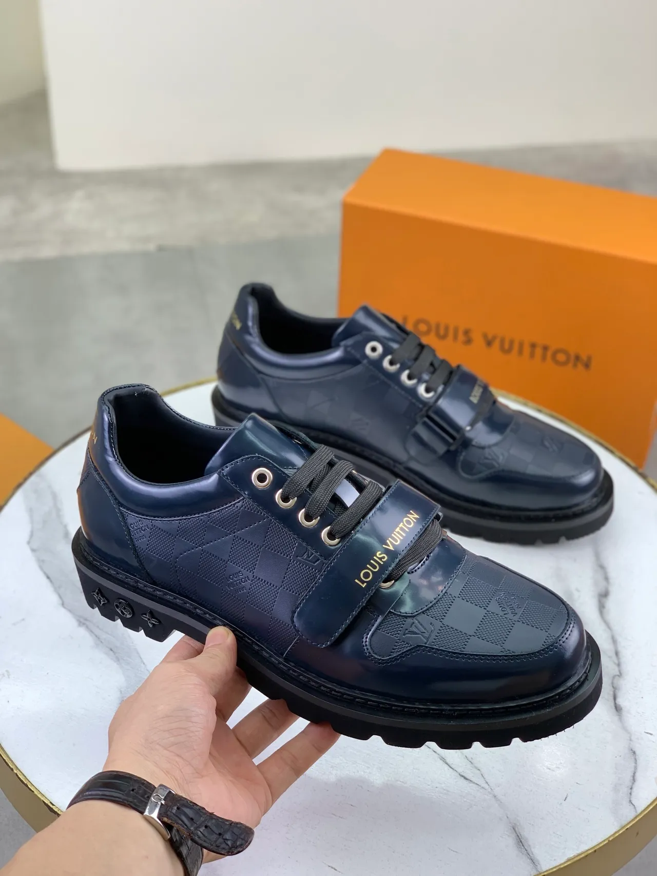 Louis Vuitton Navy Black Monogram Canvas Panel Chunky Lug Sole Casual Shoes
