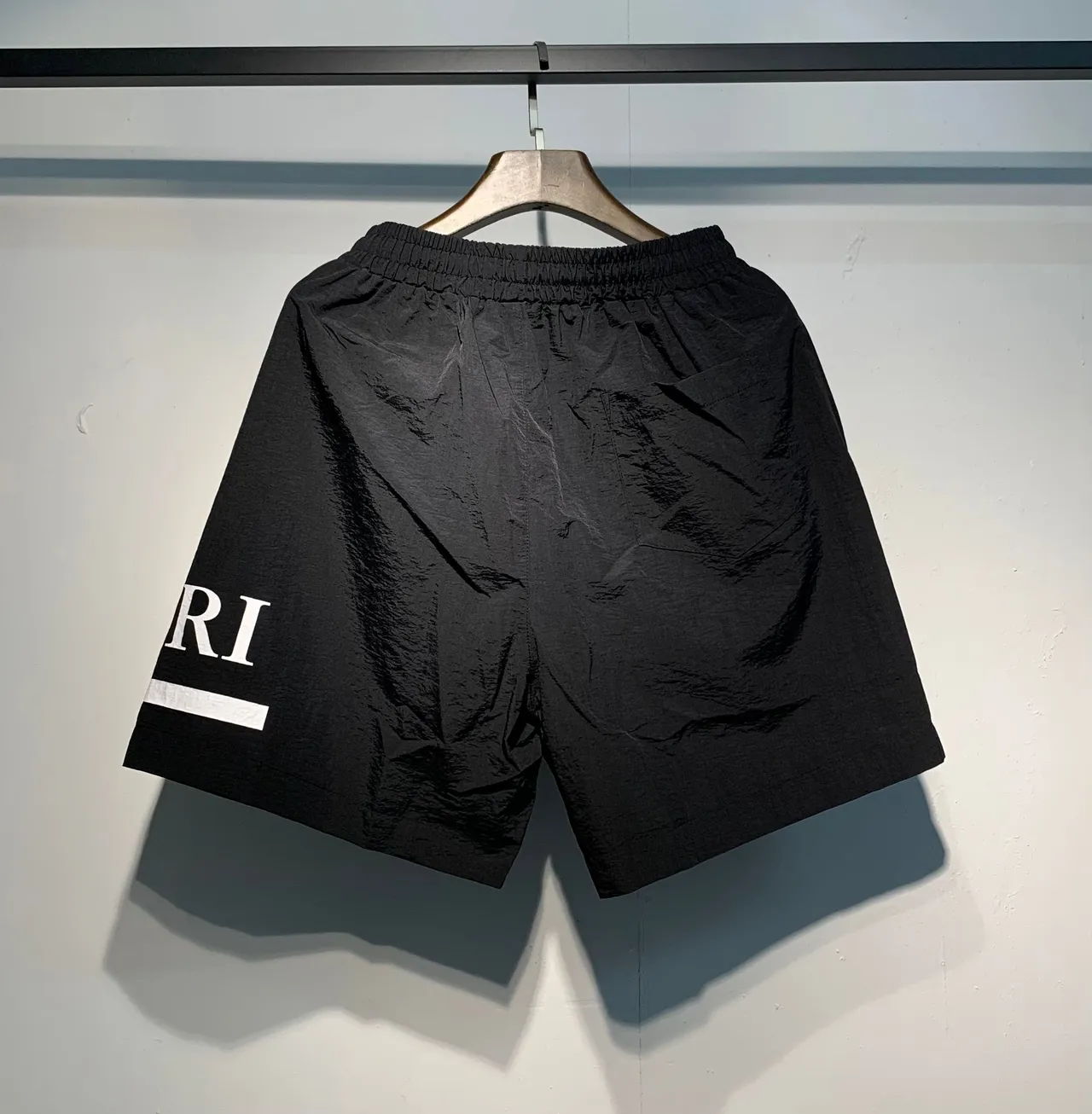 AMI Paris Black Green Lightweight Synthetic Fabric Side Logo Print Shorts