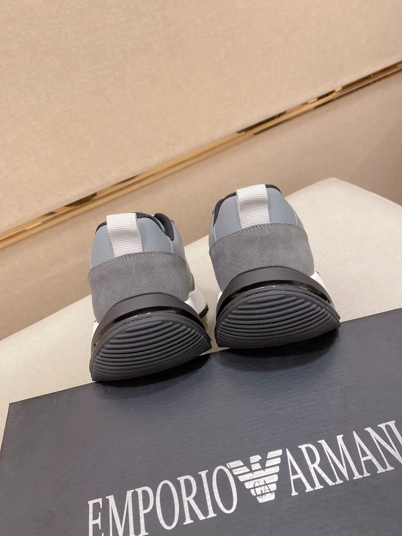 Armani Exchange Gray White Mixed-Material Upper Contrast Midsole Sneakers