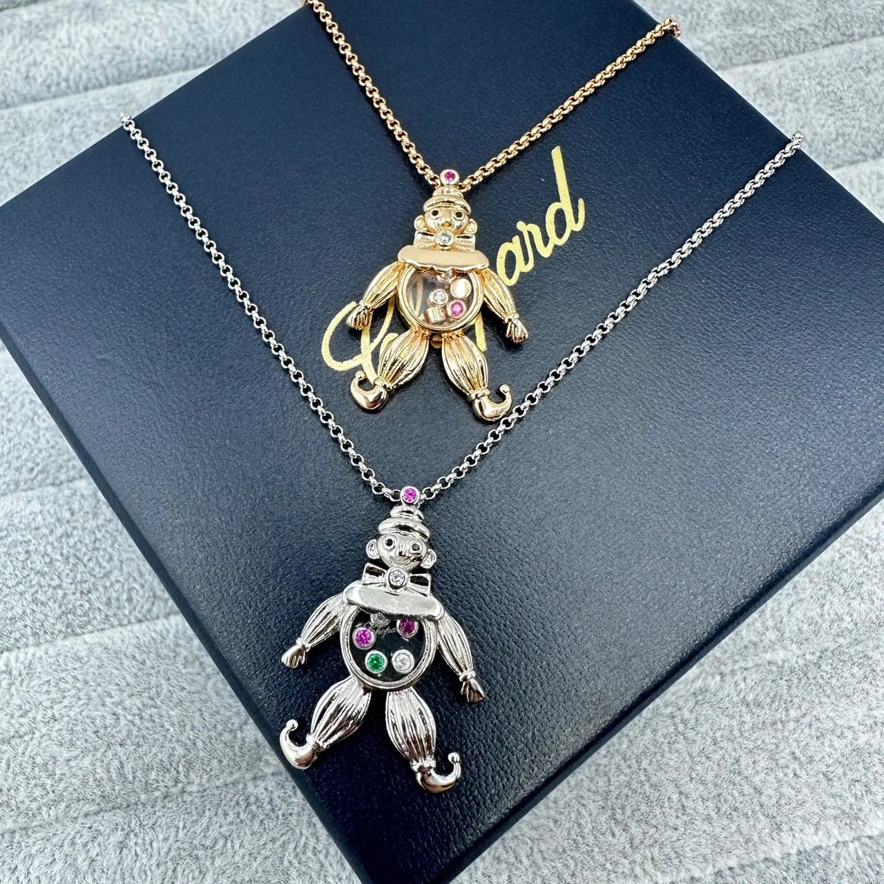 Silver Gold Clown-Shaped Pendant Gem-Set Torso Necklace