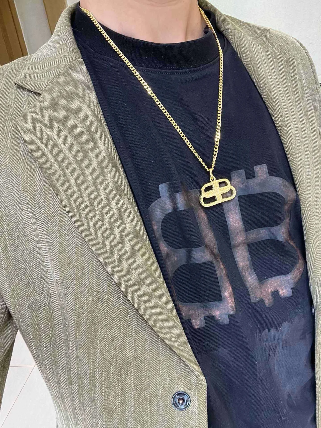 Balenciaga BB Interlocking Pendant Gold Chain Necklace