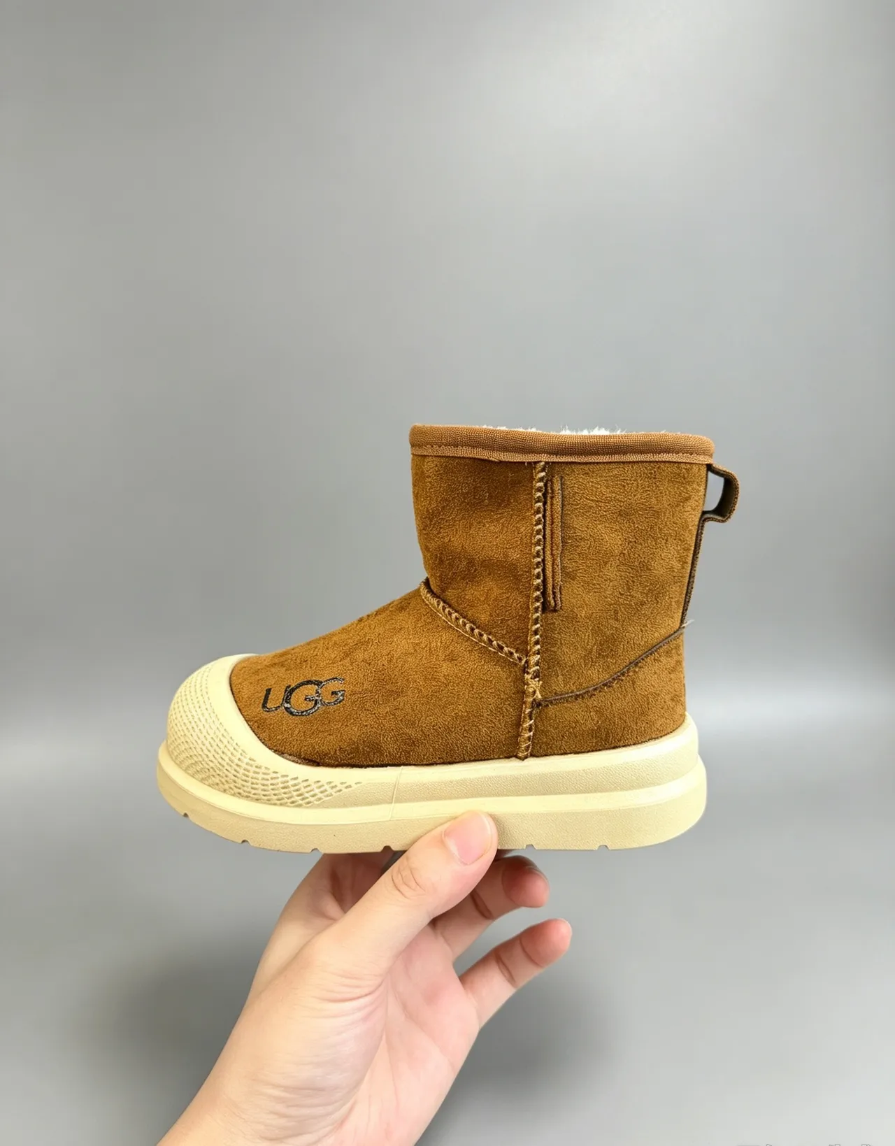 UGG Brown Beige Suede Upper Pull Tab Snow Boots