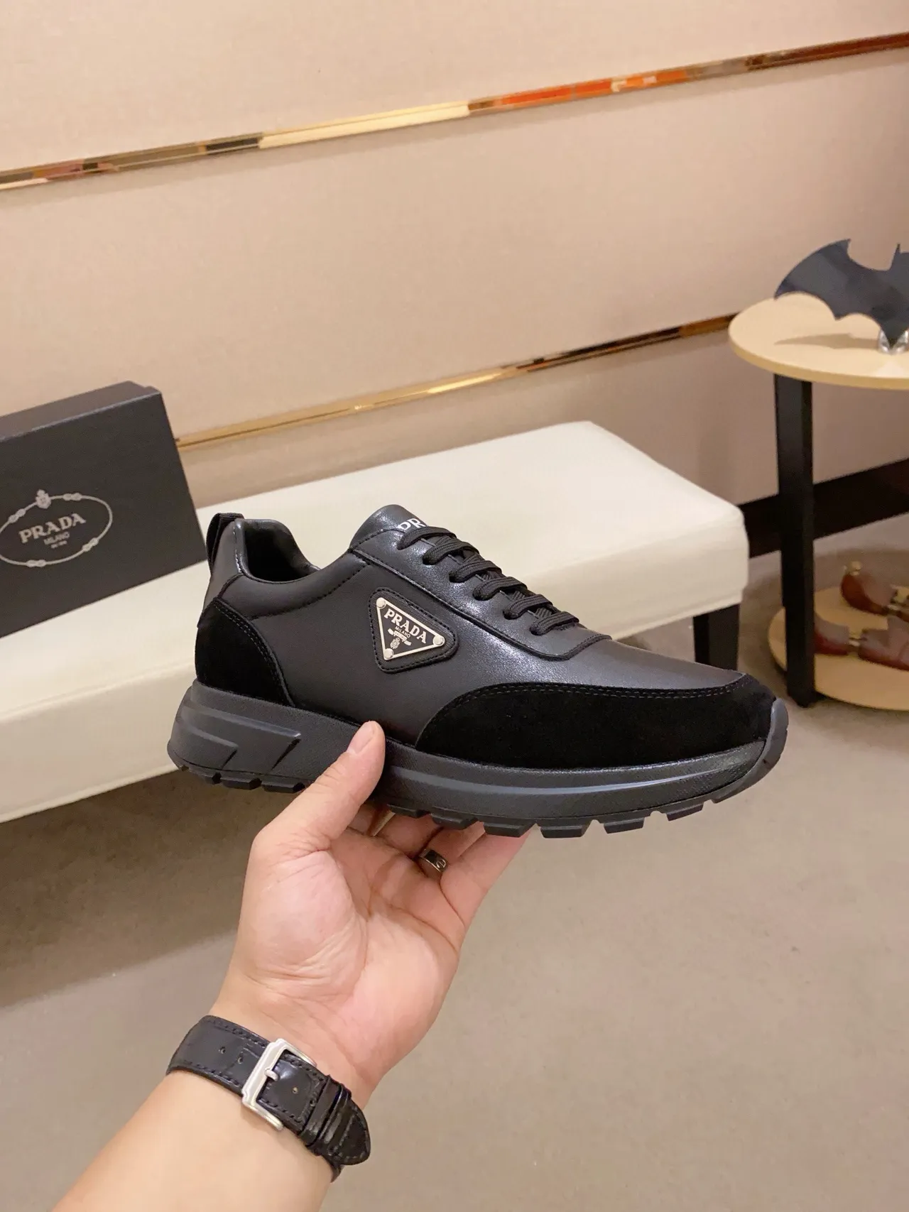Prada Cloudbust Black Leather-Suede Panelled Lifestyle Sneakers
