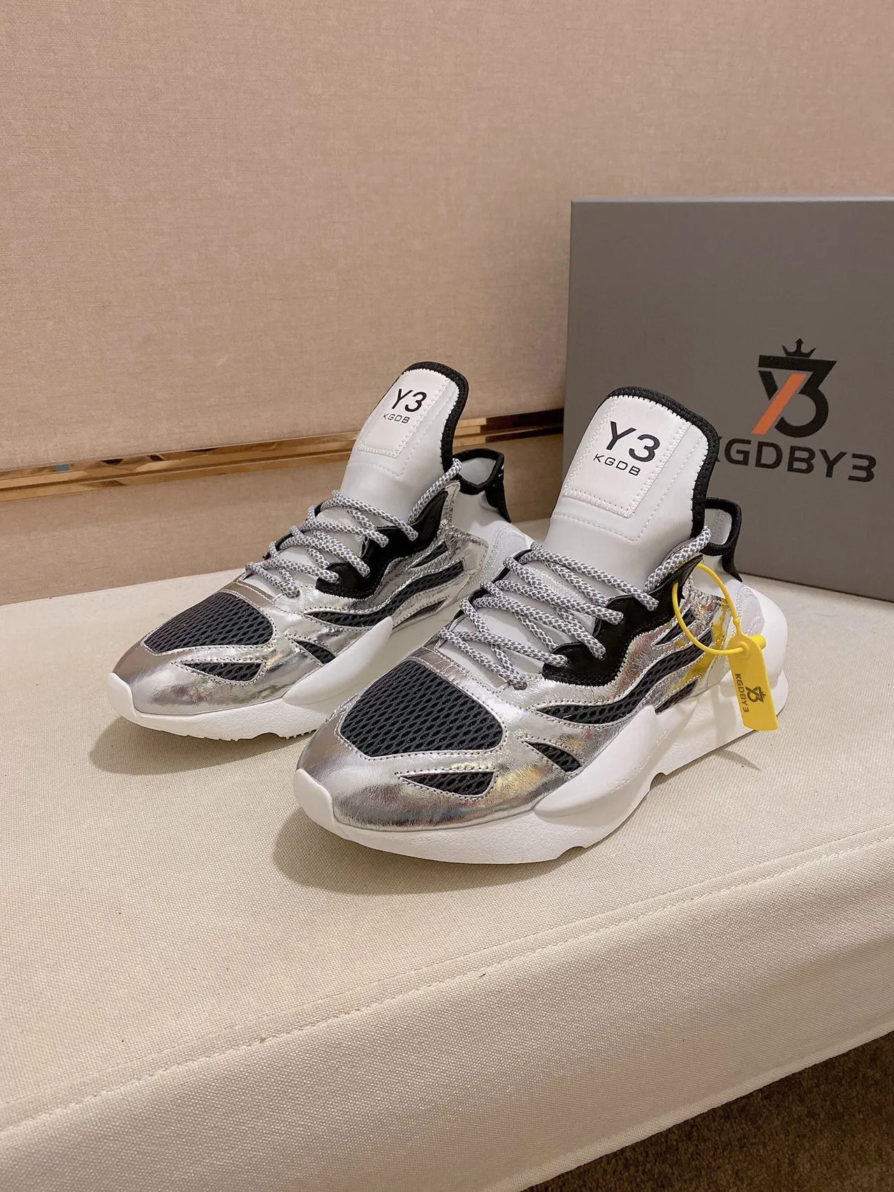 Y-3 KOB Metallic Silver Black Chunky Sneakers