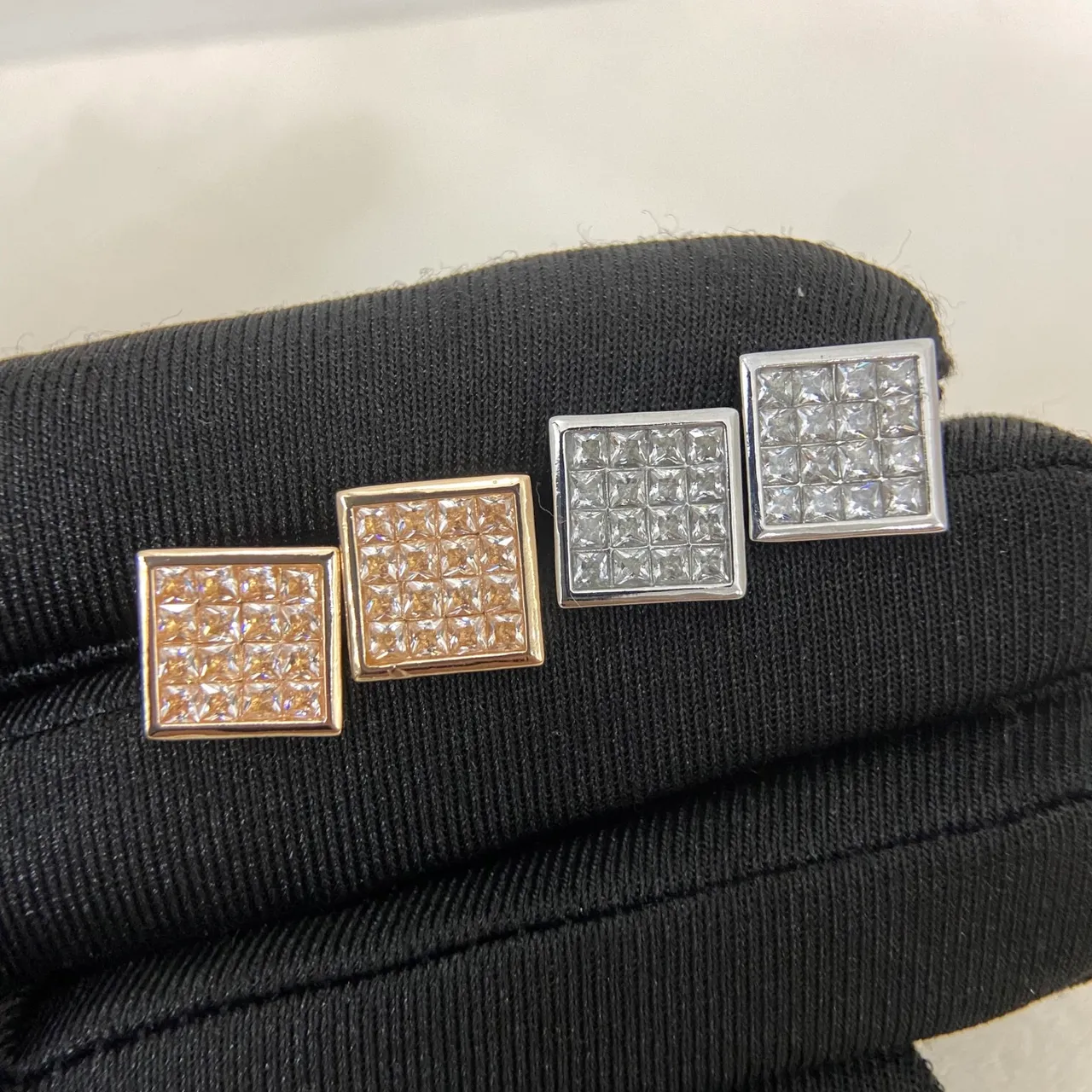 Square Pavé-Set Multi-Stone Stud Earrings