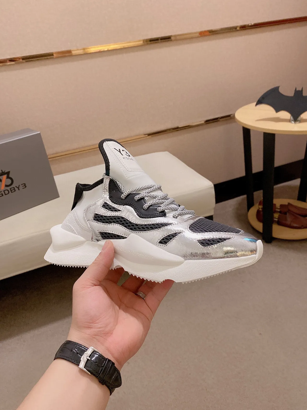 Y-3 KOB Metallic Silver Black Chunky Sneakers