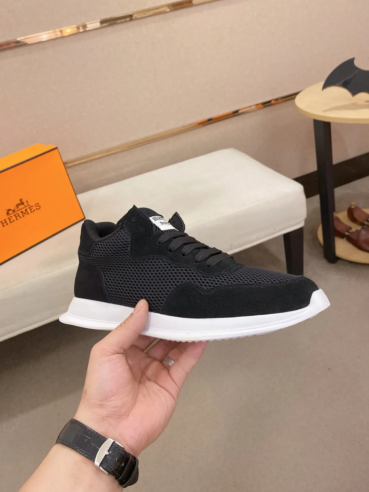 Hermès Black Mesh and Suede Lifestyle Sneaker