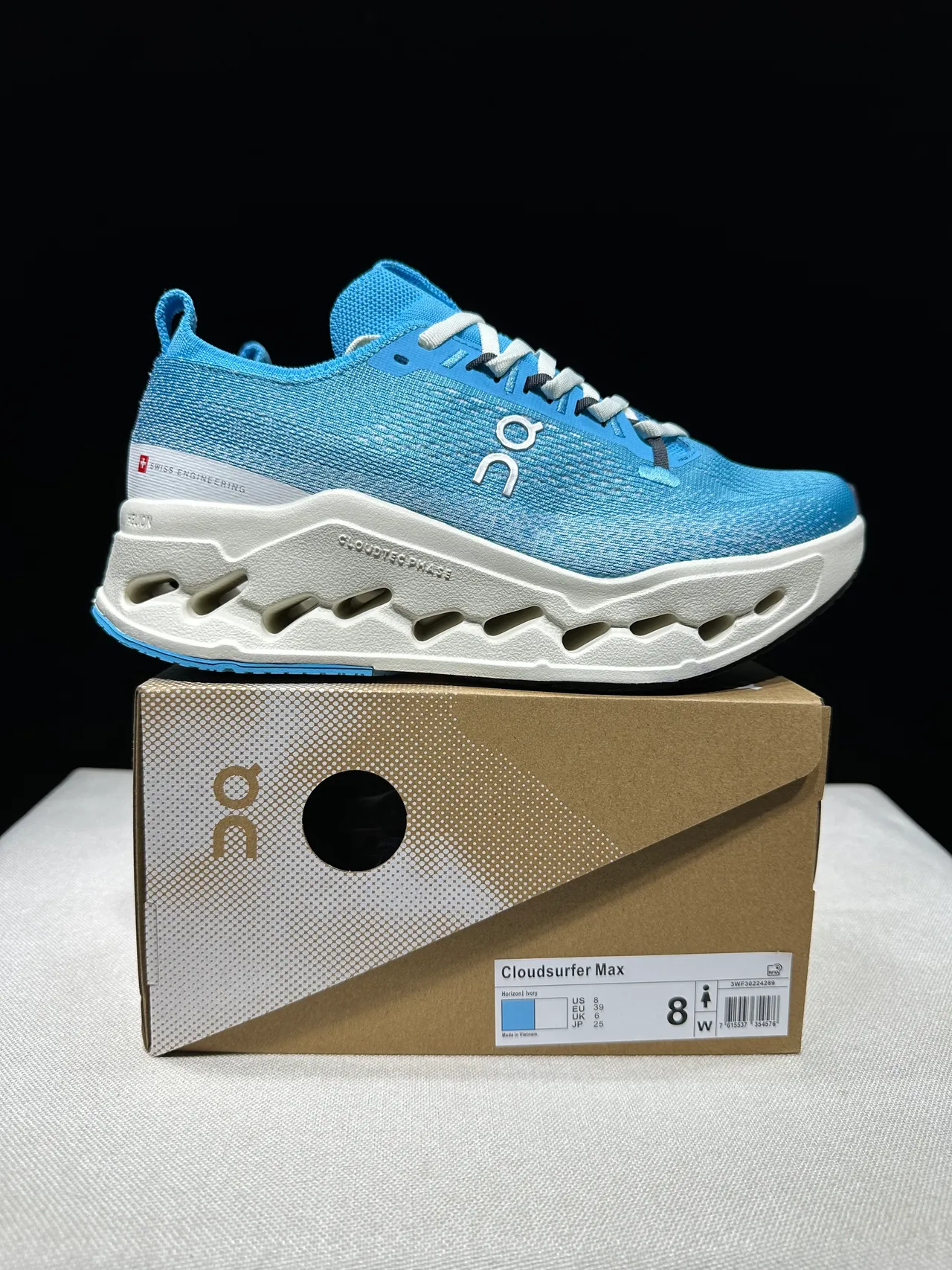 On Blue White Engineered Knit Upper CloudTec Phase Midsole Running Shoes
