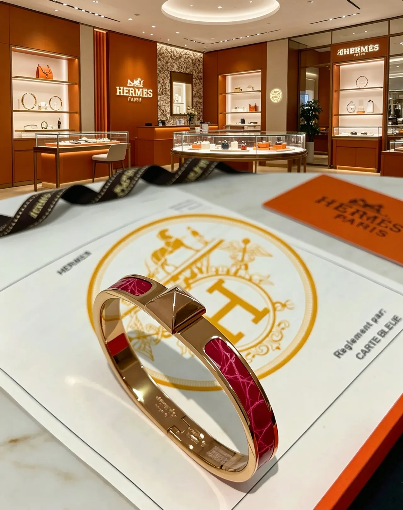 Hermès Pink Gold Metal H-Shaped Clasp Bracelet