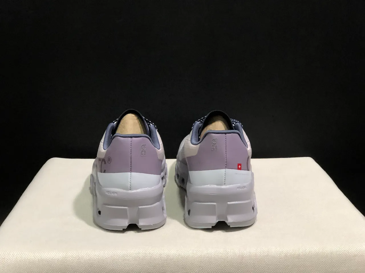 On Cloudmonster Beige Navy Running Shoes