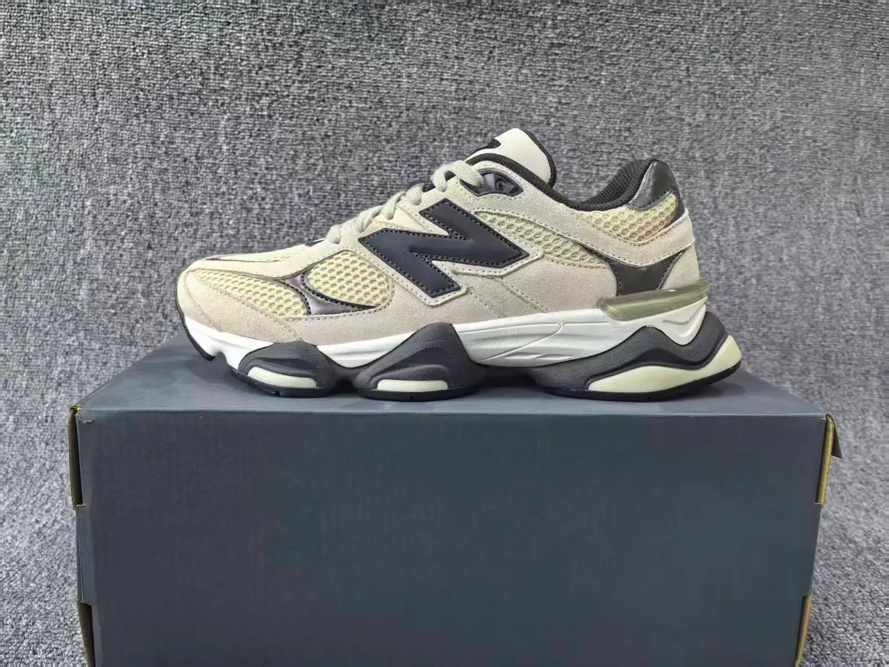 New Balance Beige Black Multi-Layered Sole Mesh And Suede Upper Chunky Sneakers