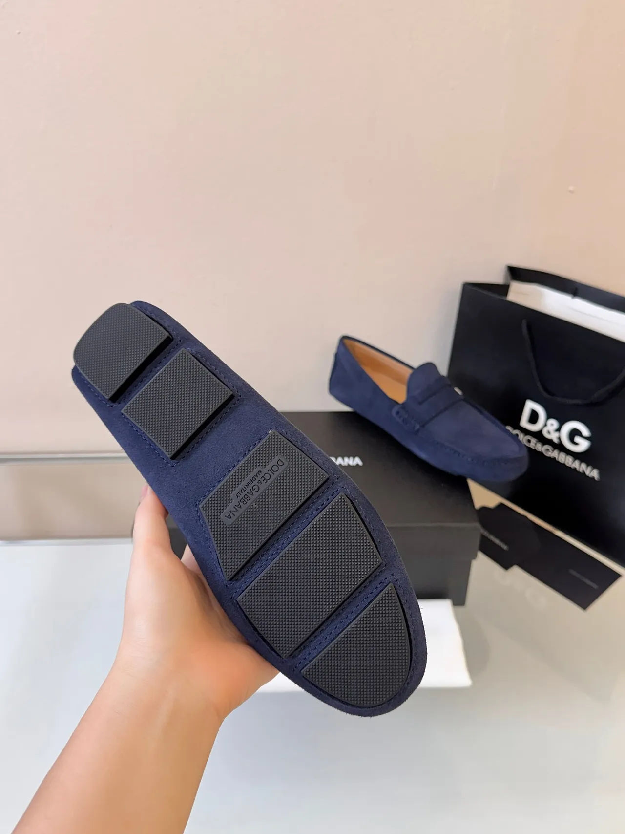 Dolce & Gabbana Penny Loafer Navy Beige Suede Strap Loafer