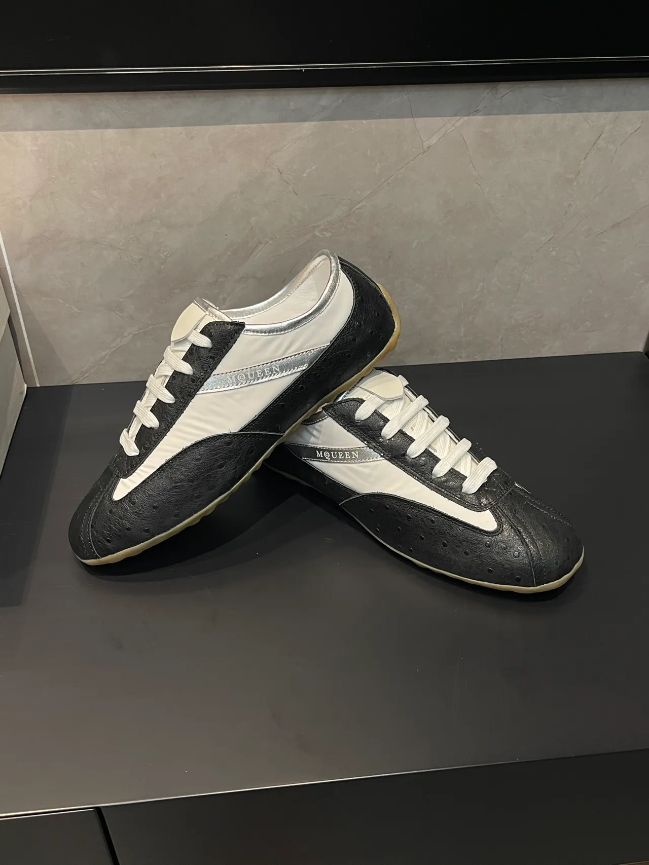 Alexander McQueen Tread Slick Black White Silver Lifestyle Sneakers
