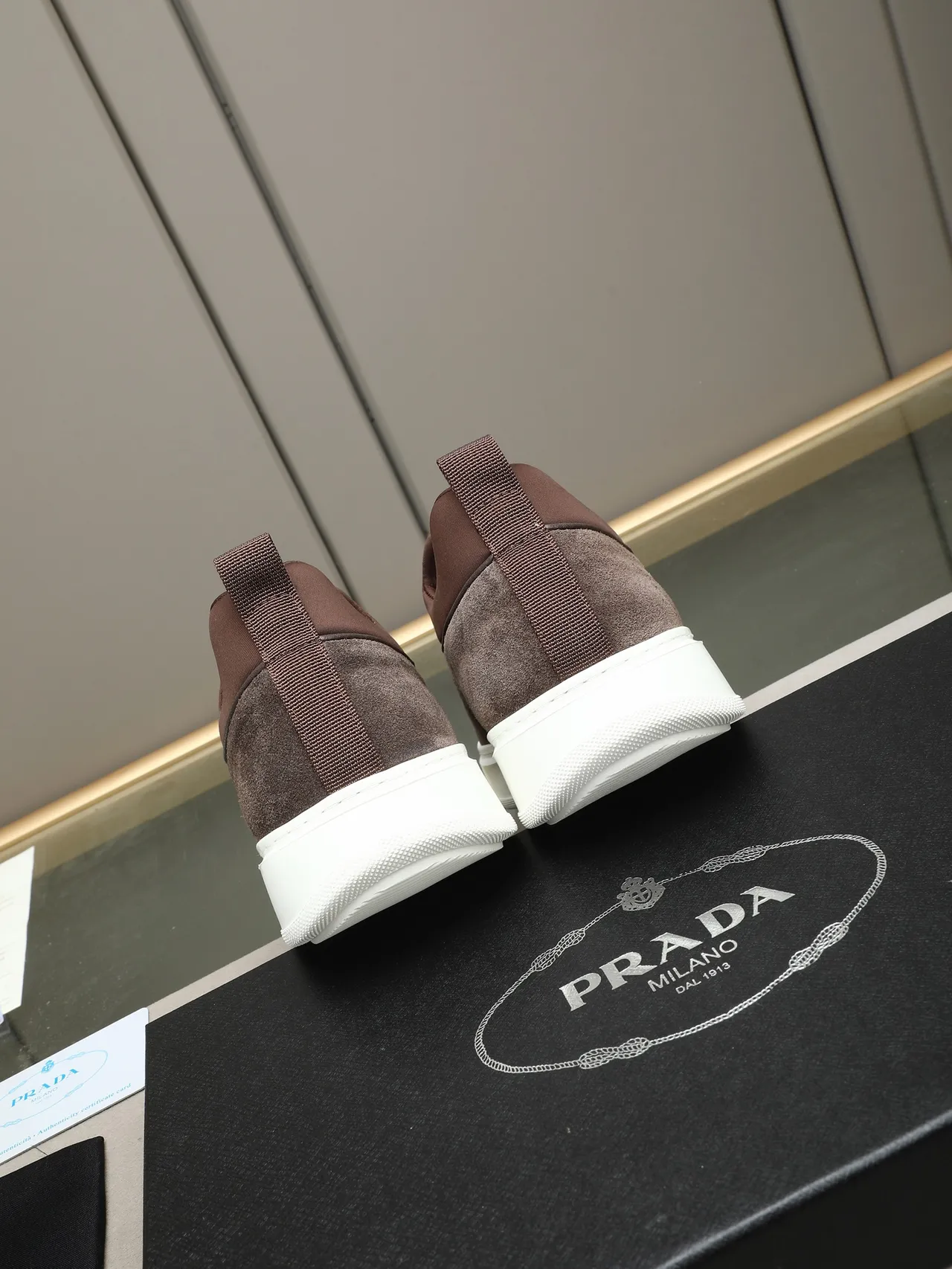 Prada Slip-On Suede Brown White Platform Lifestyle Sneakers