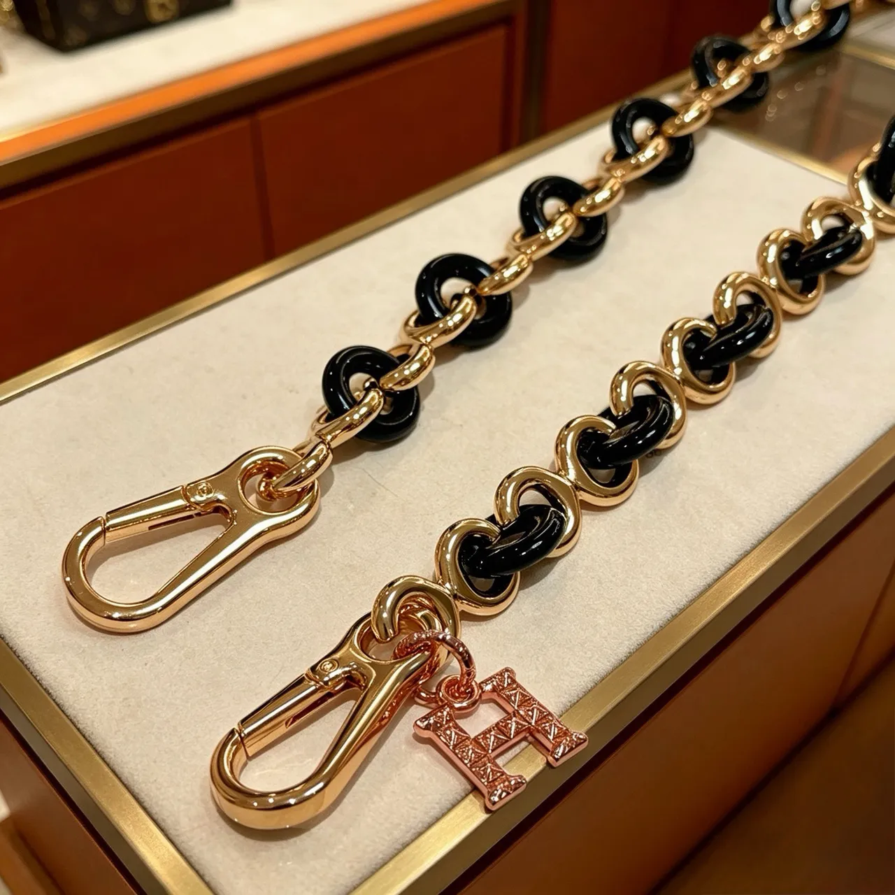 Hermès Black Gold Link Pavé-Crystal H Charm Chain Bag