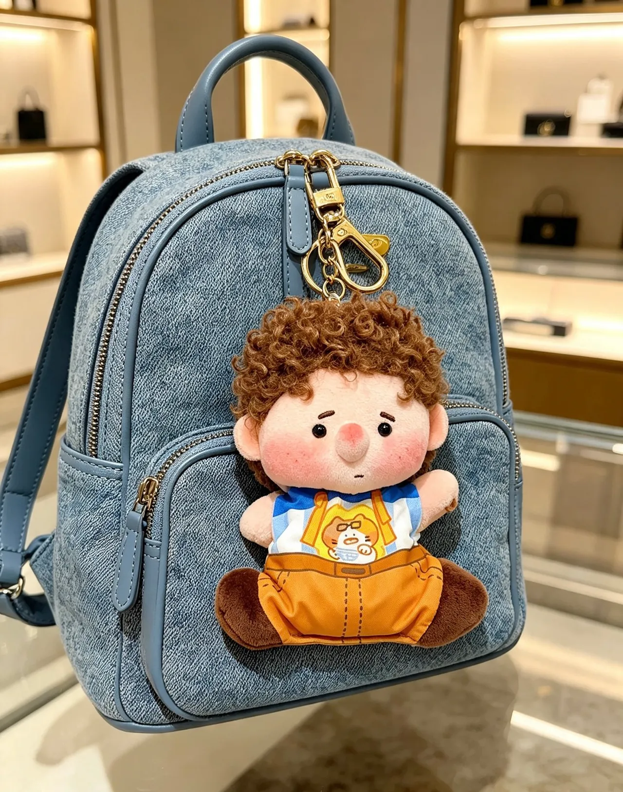 Balenciaga Brown Blue Plush Doll Keychain Accessory Handbag