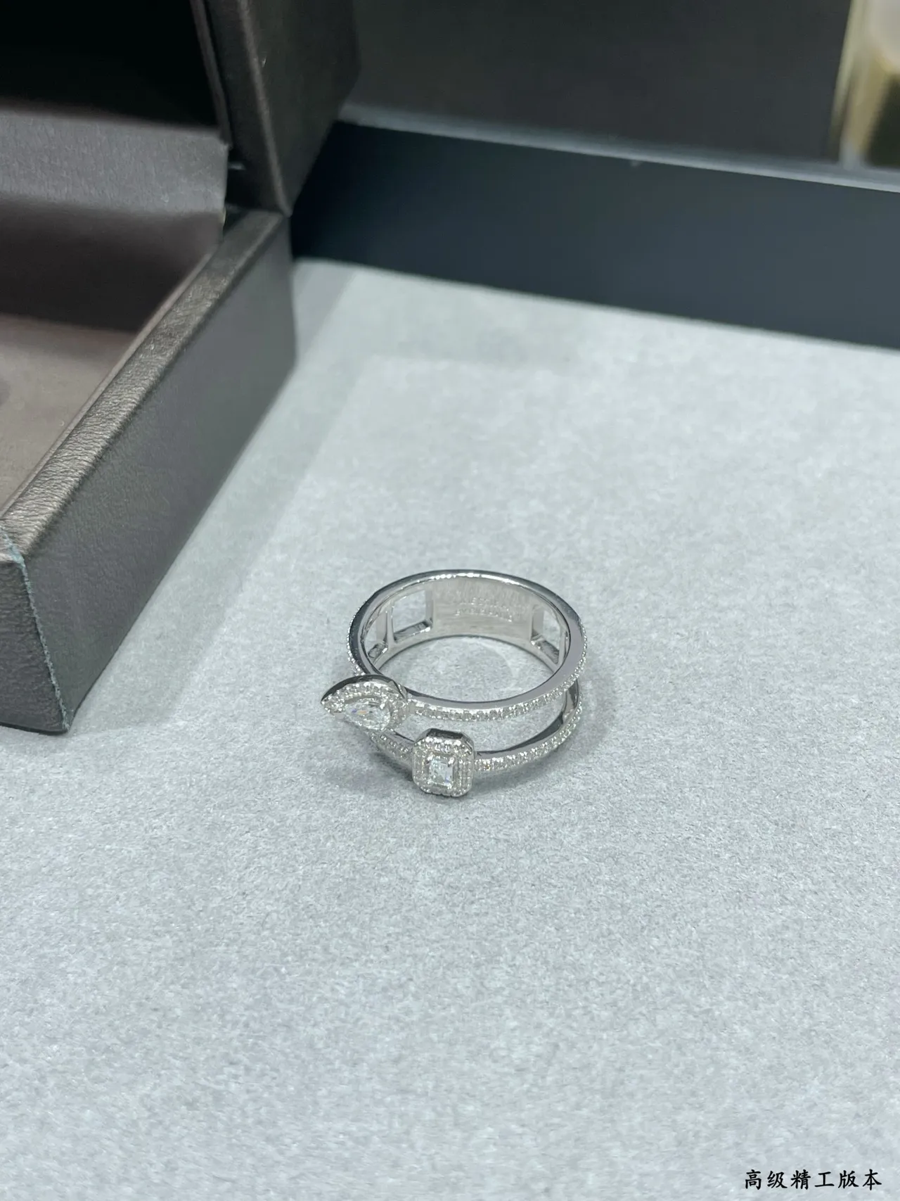 Silver Gold Stacked Double-Band Pavé-Set Ring