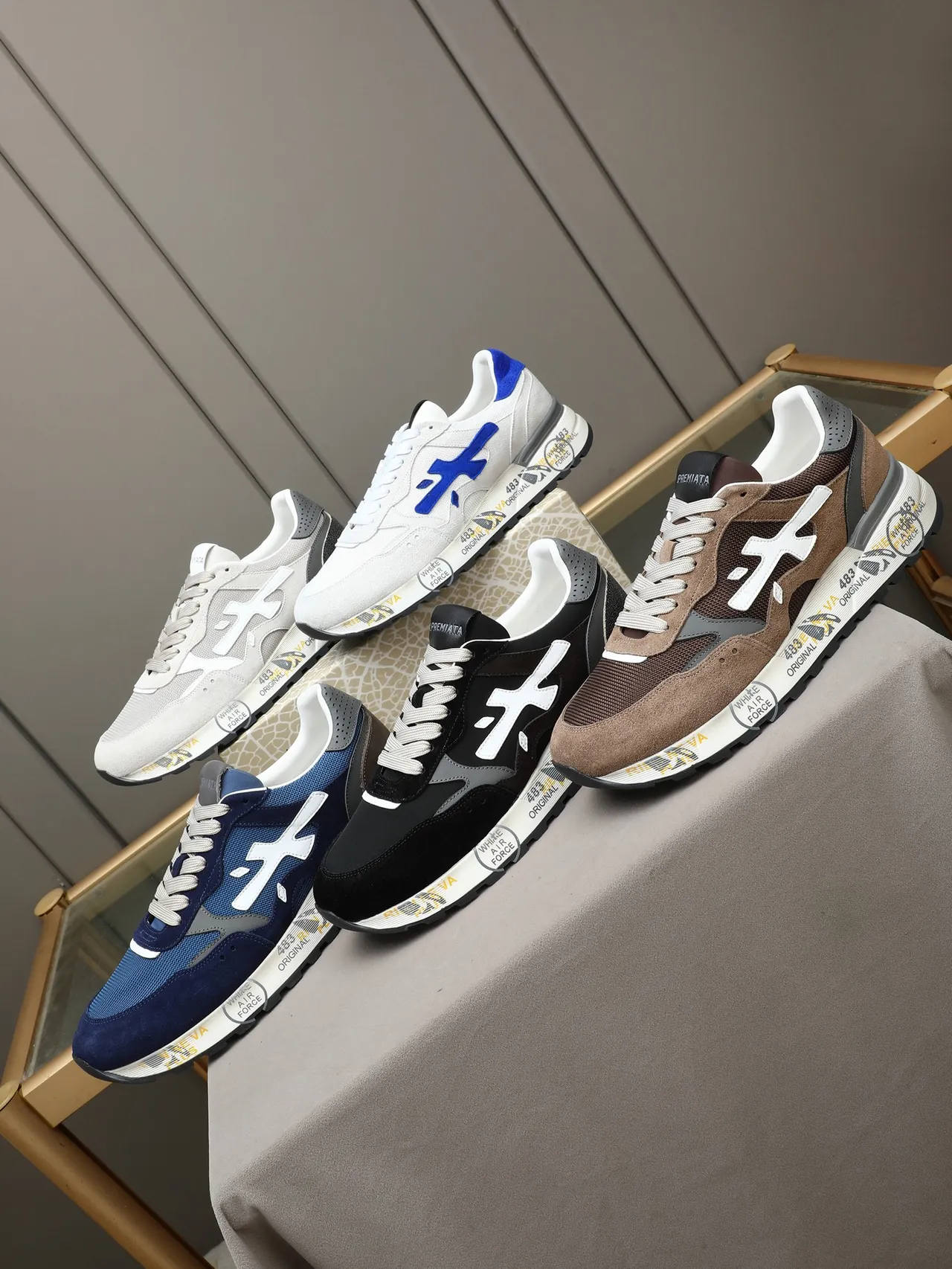 Premiata Black White Layered Suede And Mesh Upper Contrasting Logo Sneakers