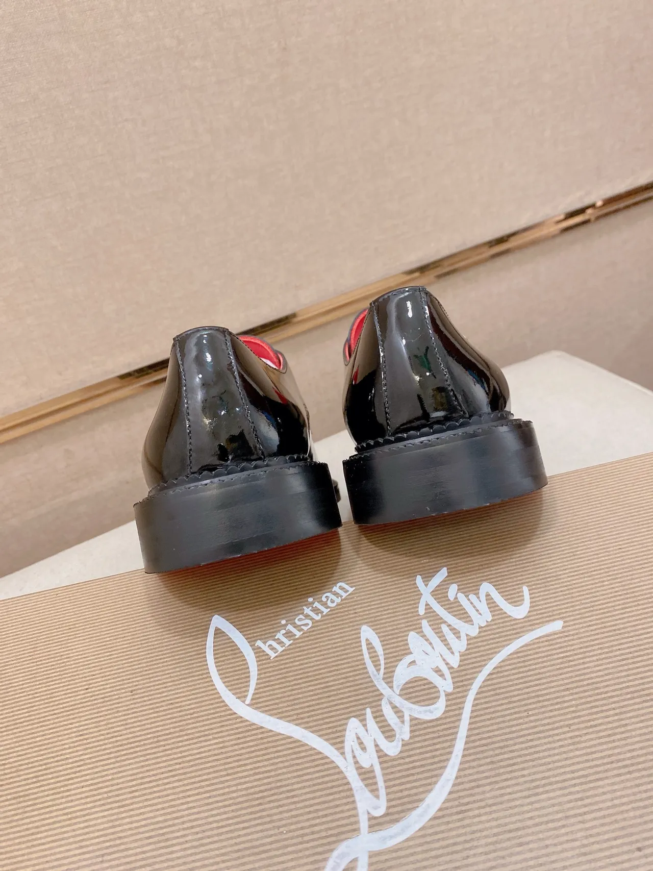 Christian Louboutin Black Red Patent Leather Single Strap Monk Shoes