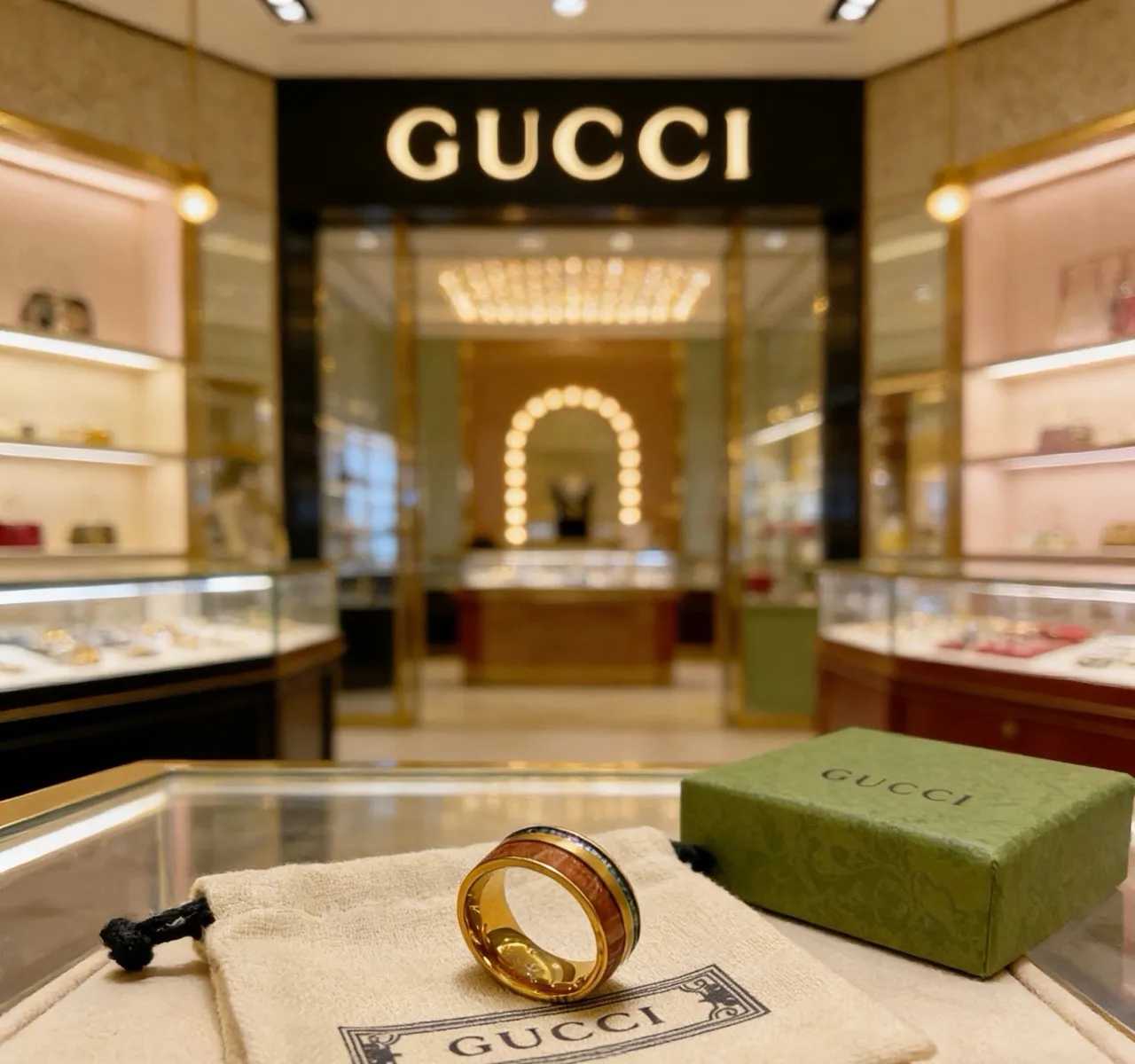 Gucci Gold Multicolor Wide Band Metal Ring