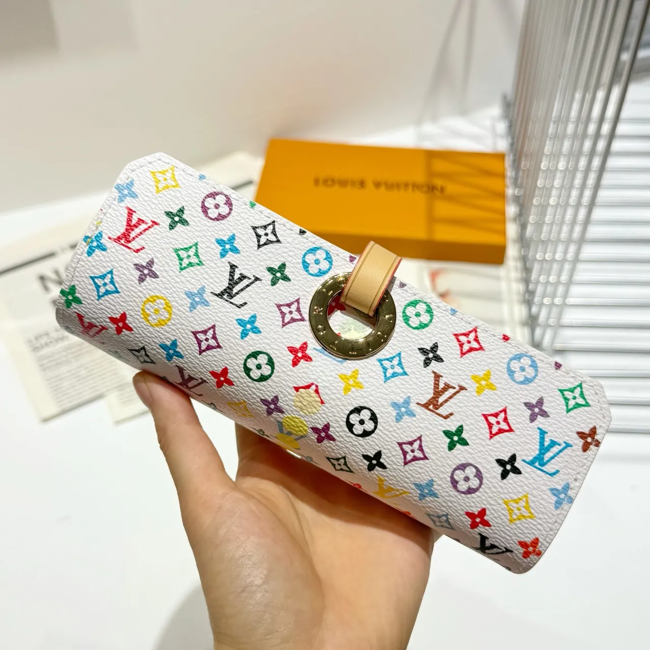 Louis Vuitton Multicolor Beige Roll-Top Monogram Print Wristlet