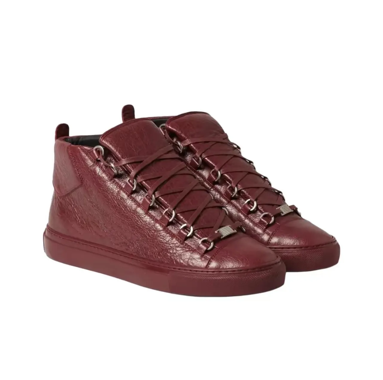 Balenciaga Le Cagole Burgundy Crinkled Leather High-Top Lifestyle Sneakers