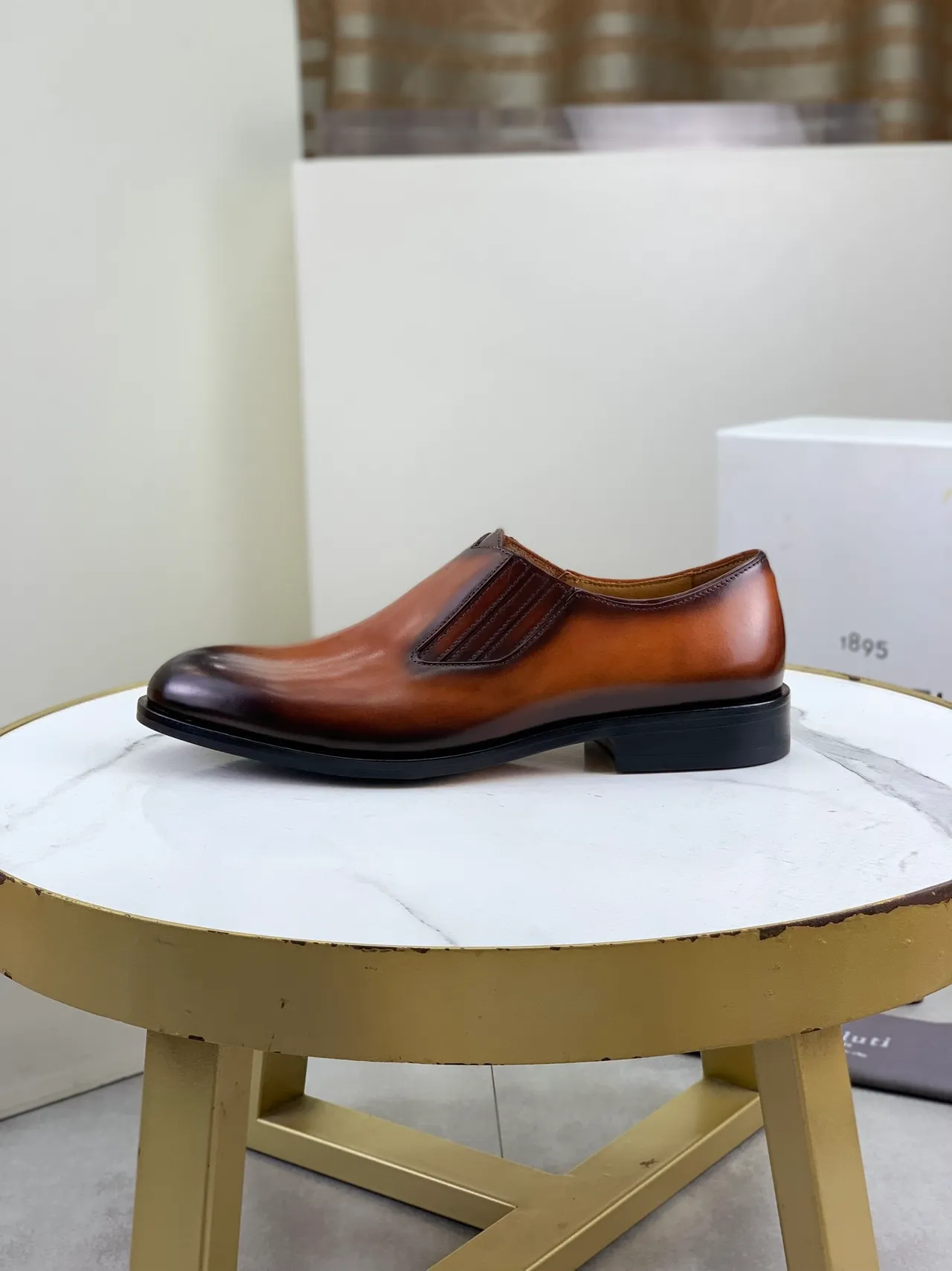 BERLUTI Brown Black Two-Tone Patina Slip-On Leather Shoes