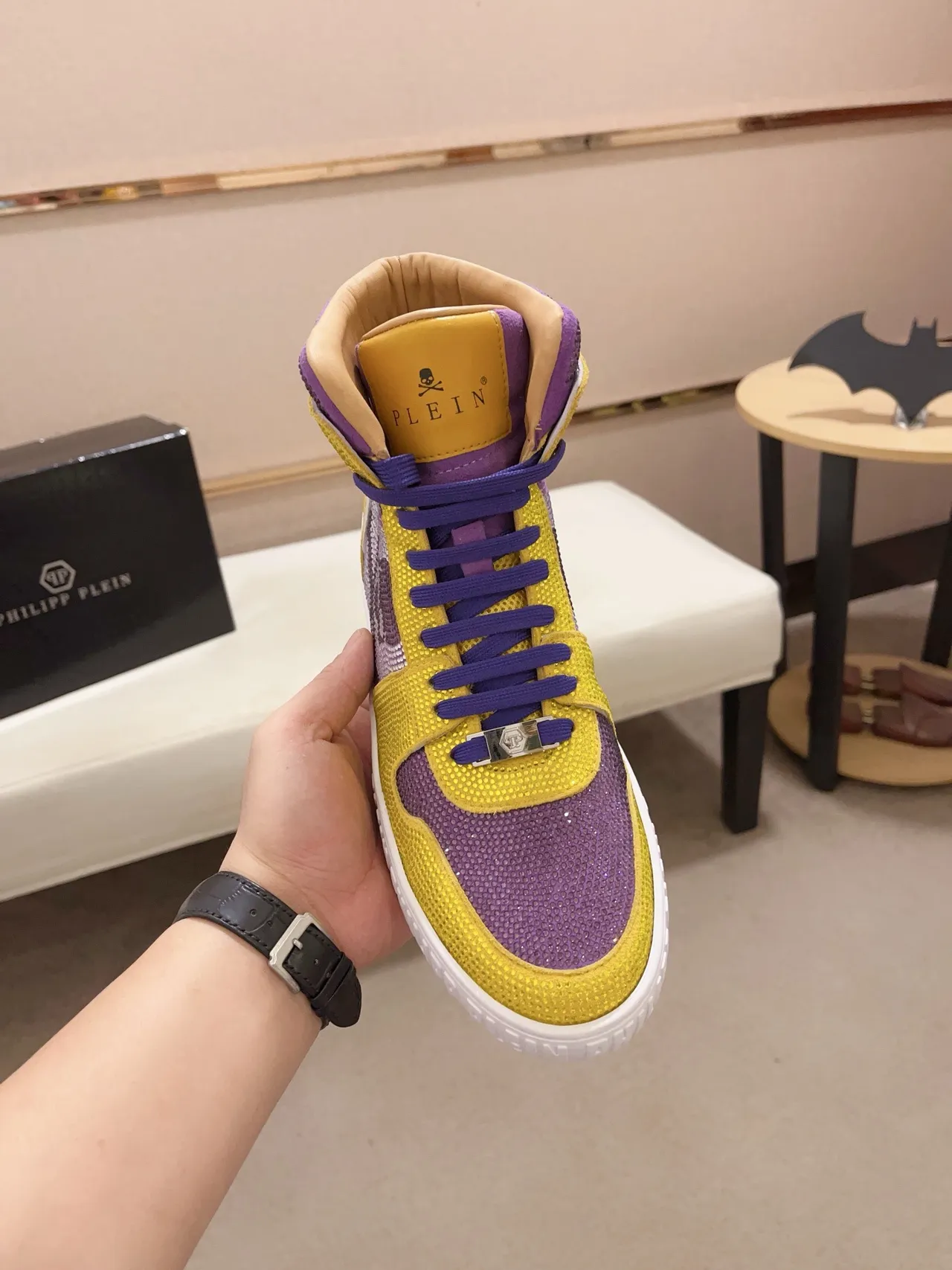 Philipp Plein Crystal-Embellished Yellow Purple Lifestyle Sneaker