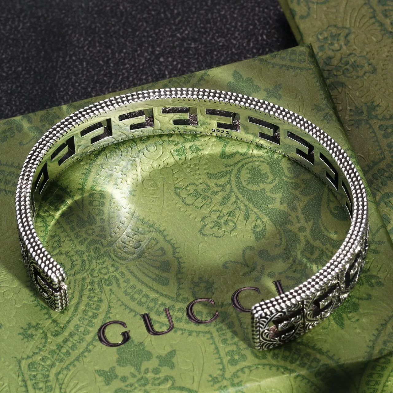 Gucci Interlocking G Engraved Silver Cuff Bracelet