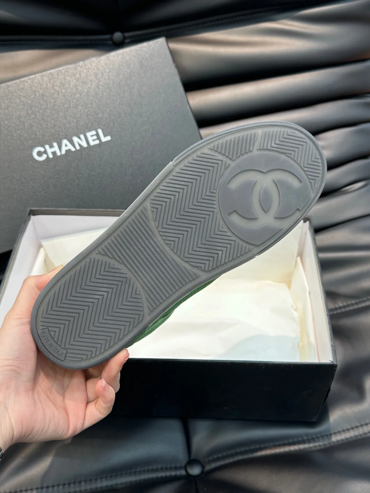 Chanel Lifestyle Sneaker Green White Low-Top Suede-and-Leather Panelled Lifestyle Sneakers