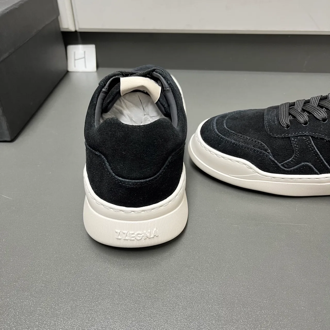Zegna Lifestyle Sneaker Black White Suede Upper Layered Panel Construction Sneakers