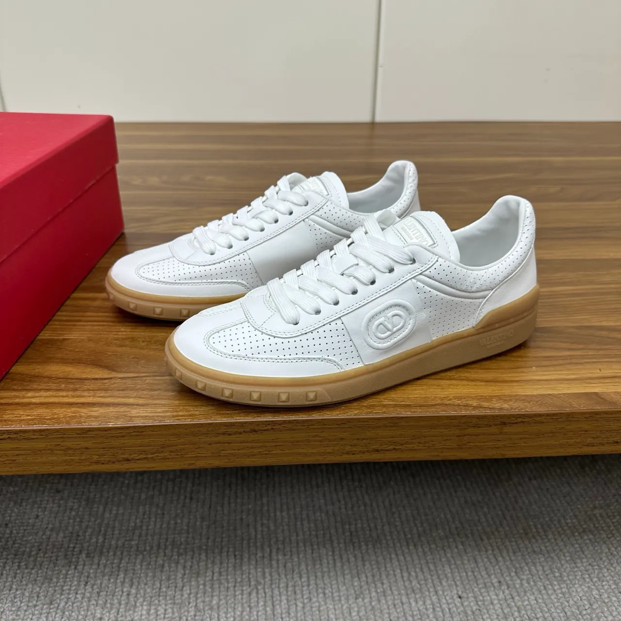 Valentino Rockstud Perforated Leather White and Gum Lifestyle Sneakers