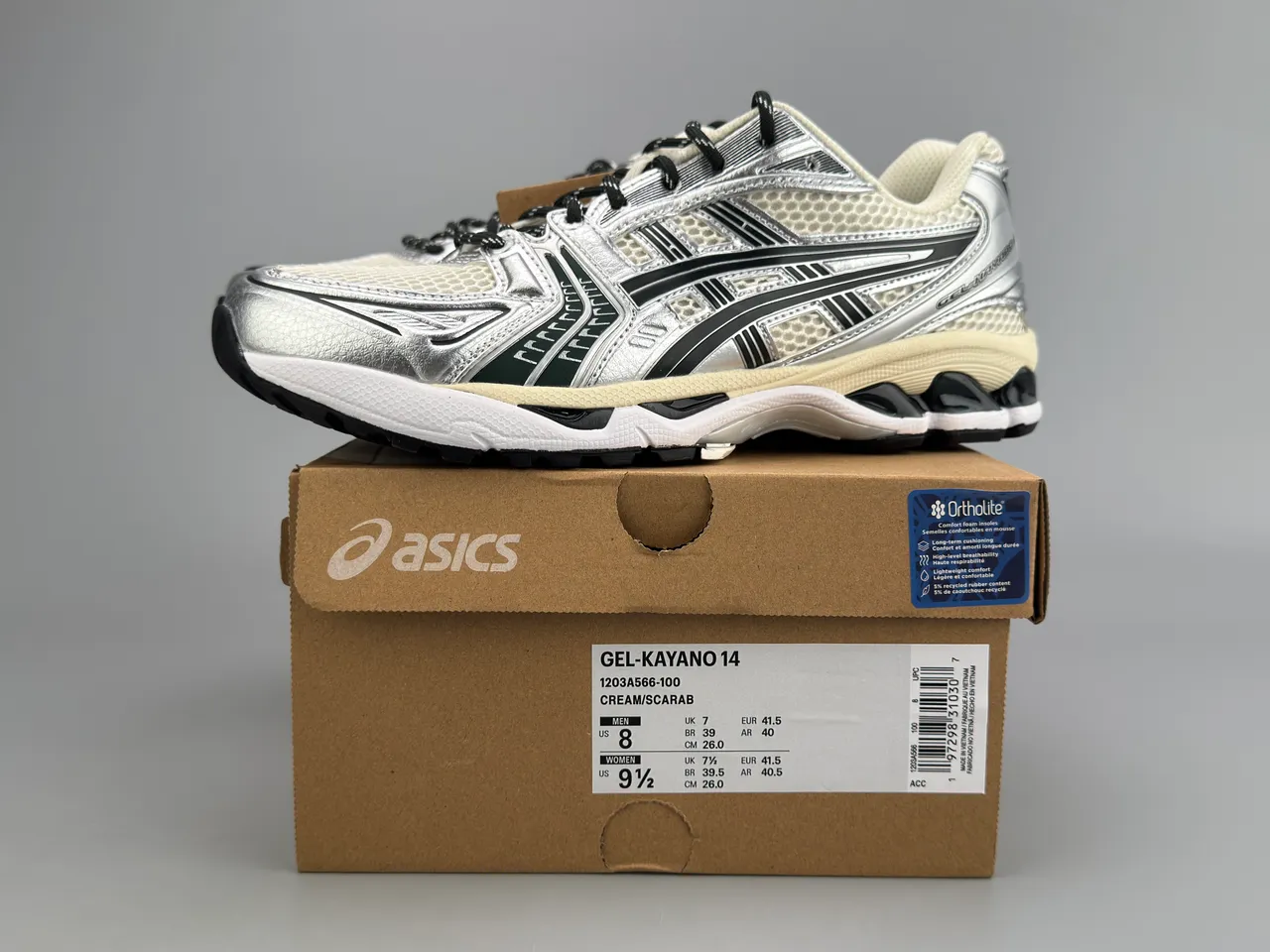 ASICS Gel-Kayano 14 Silver Black Cream Running Shoes