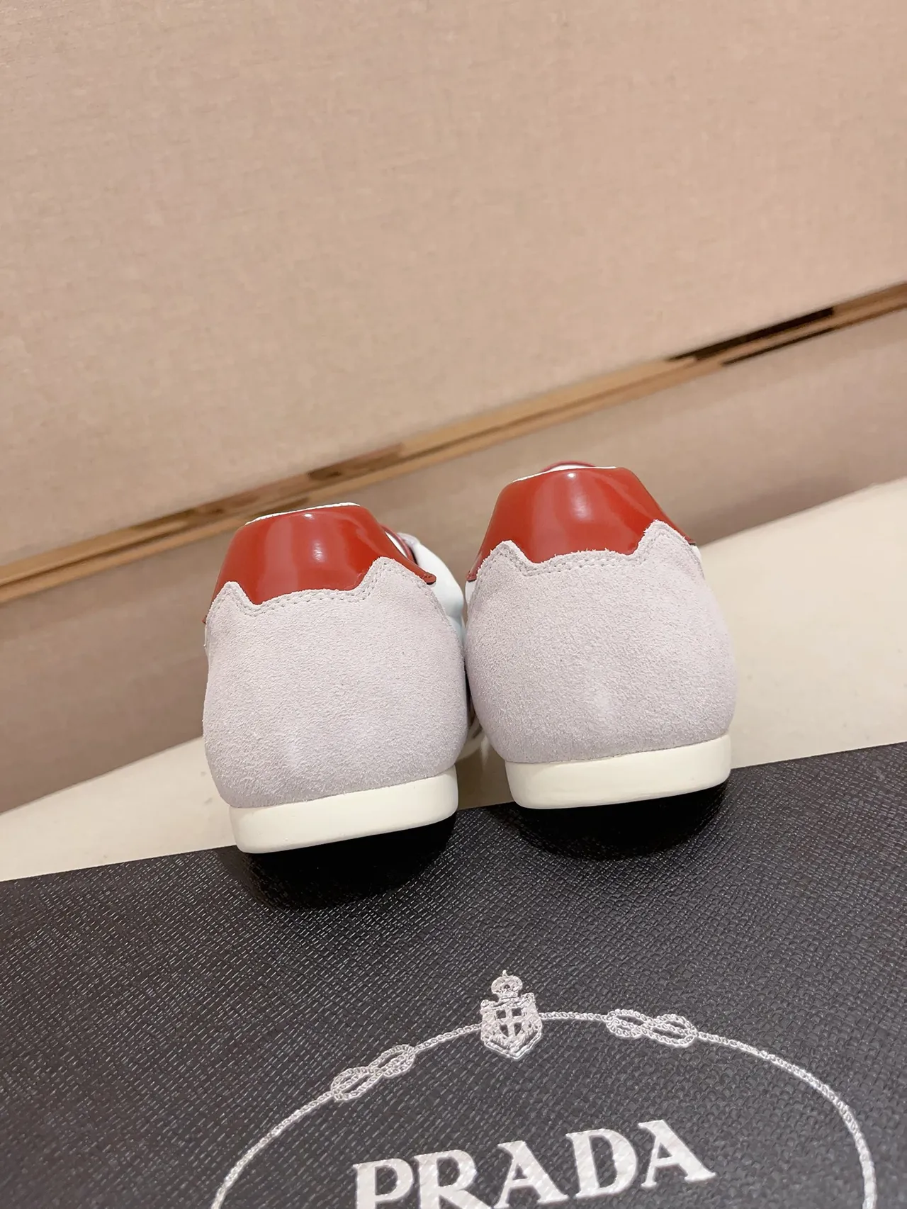 Prada White Red Low-Top Suede And Leather Panelled Lifestyle Sneakers