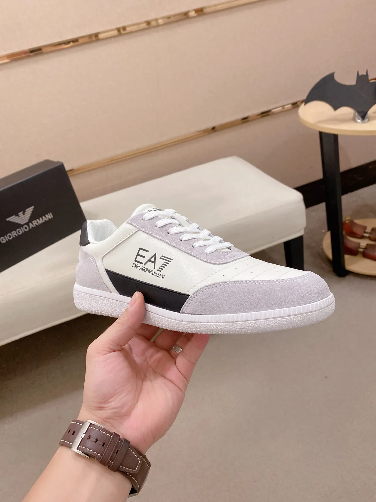 Emporio Armani EA7 White and Gray Suede Panel Lifestyle Sneakers