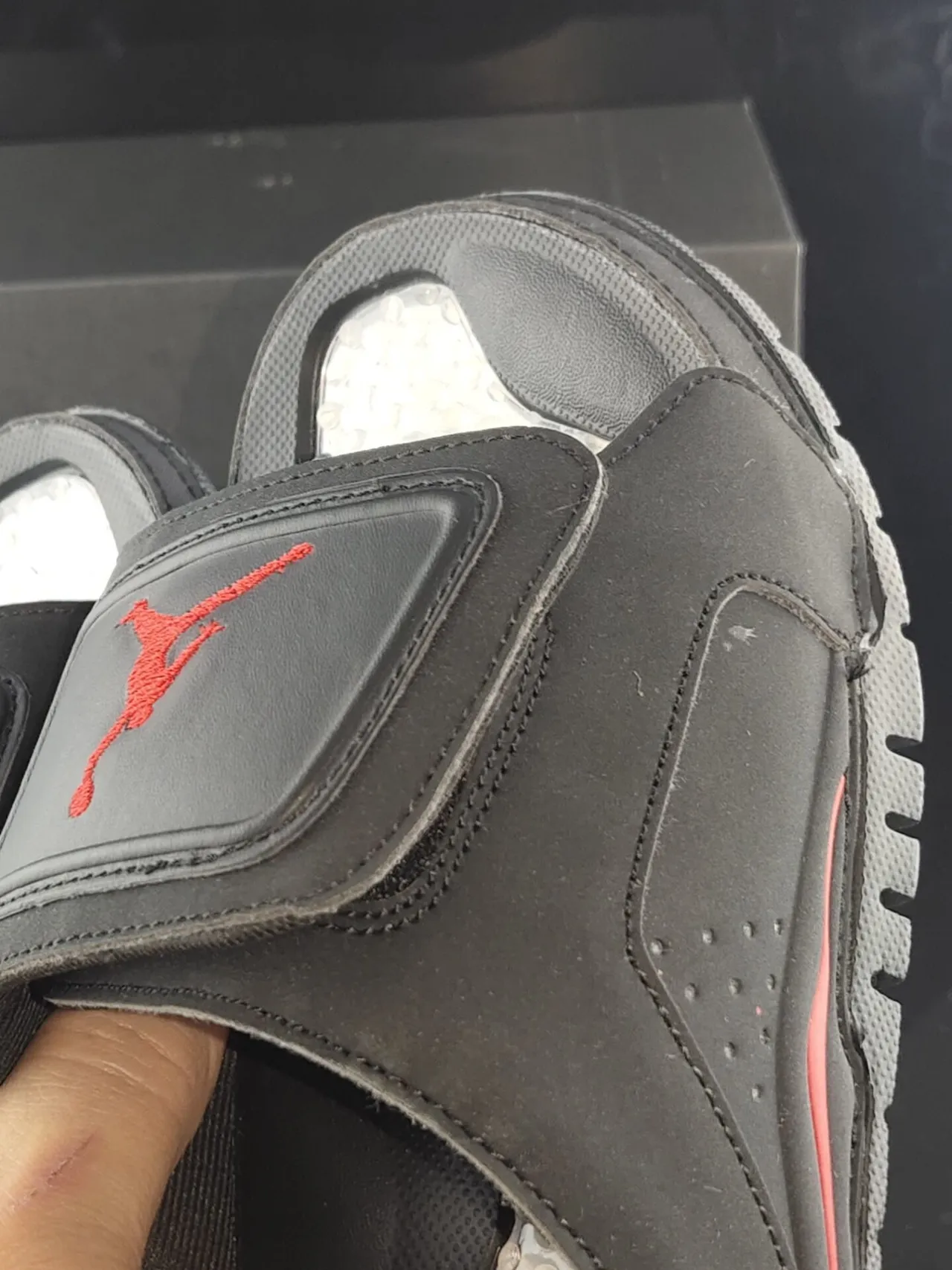 Air Jordan Black Red Synthetic Upper Single-Strap Closure Slippers