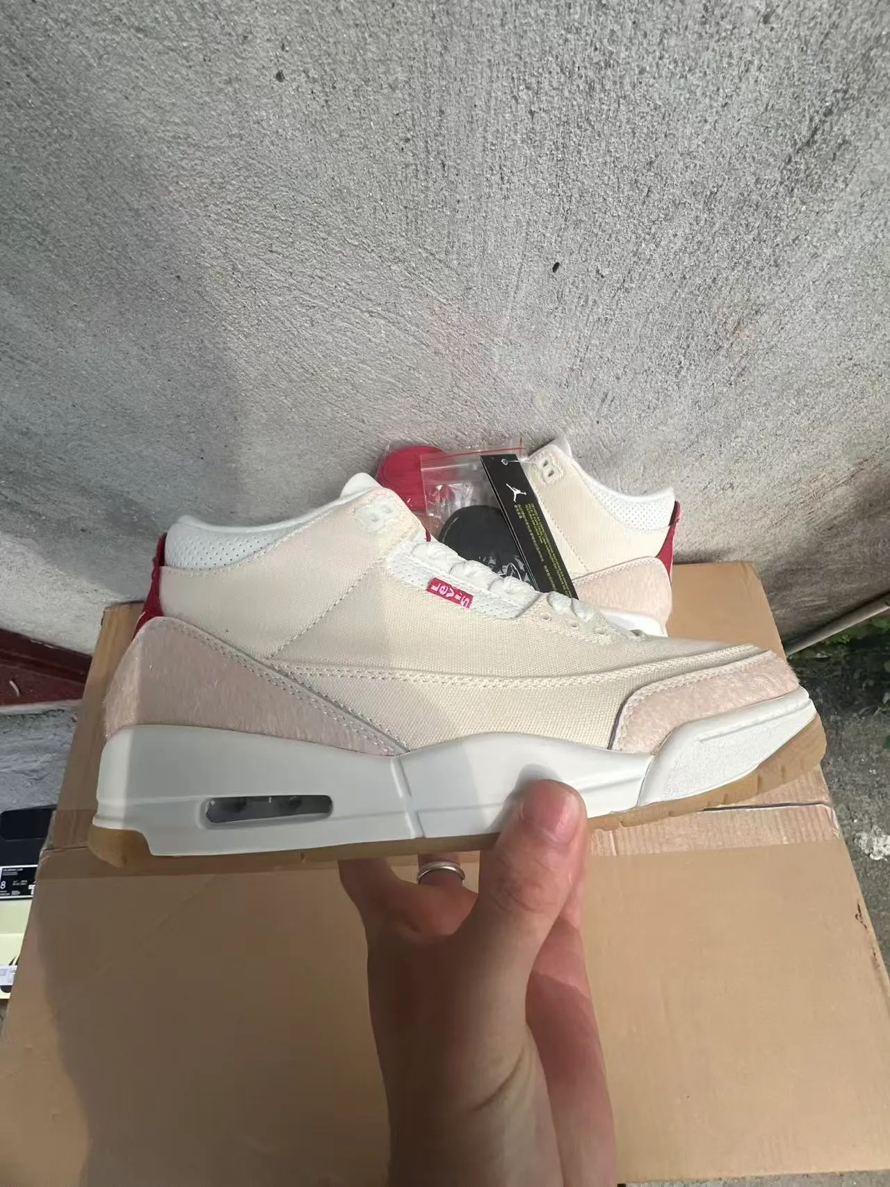 Levi's Beige Red High-Top Canvas-Suede Hybrid Upper Sneakers